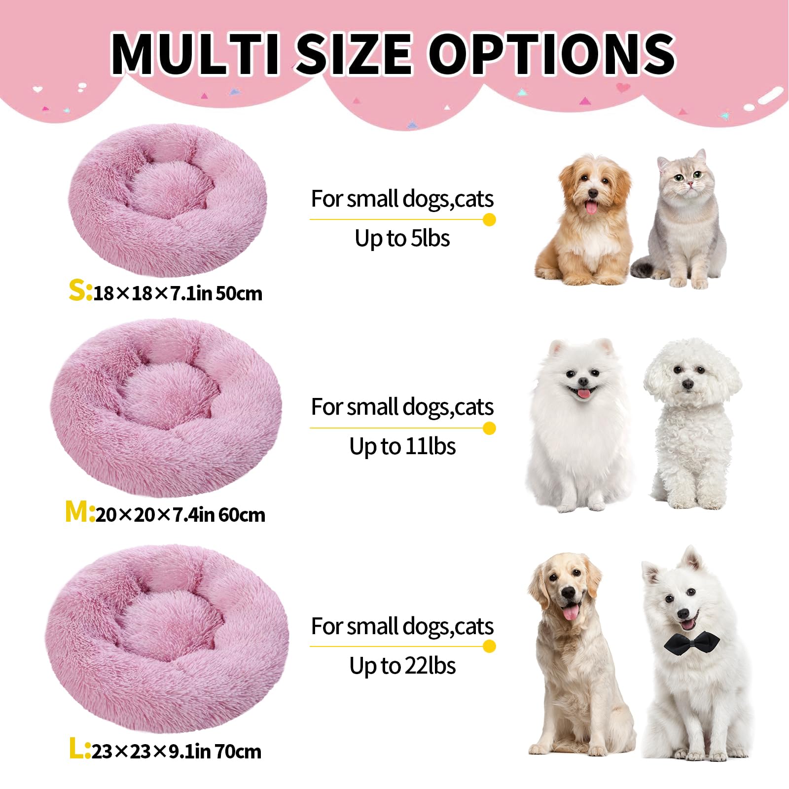 DONWEI Cuccia Gatto Morbida, Cuccia Cane Interno, Cuscino Gatto Peluche, Letto per Gatti Pelosa, Ciambell Antiscivolo, Lavabile in Lavatrice, Taglia Media Piccola, Rosa 70cm