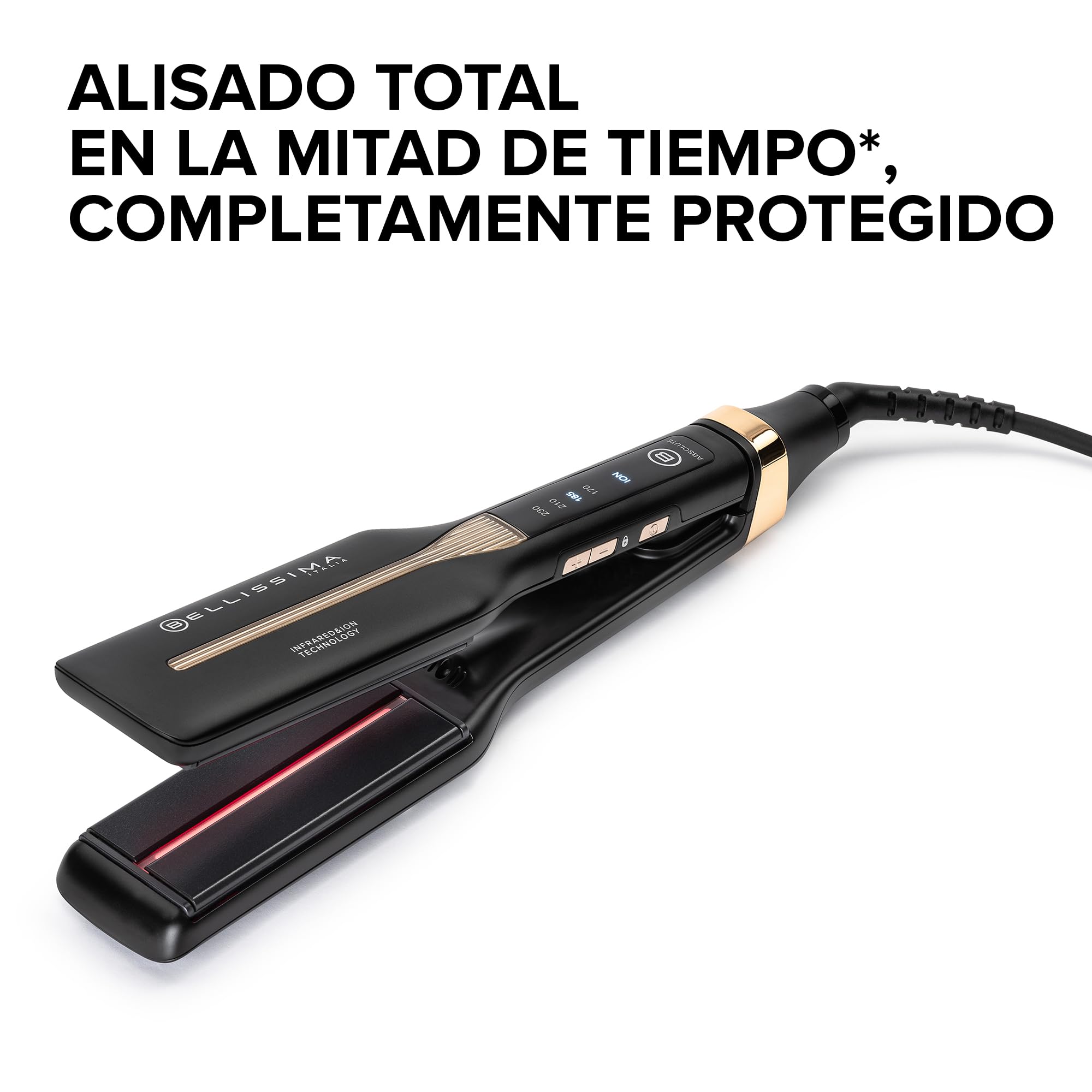 Bellissima Absolute Plancha Flexible de Infrarrojos, 4 Elementos Calefactores, Revestimiento de Cerámica y Queratina, 4 Temperaturas, Diseño Redondeado, Calentamiento Rápido, Bolsa de Belleza