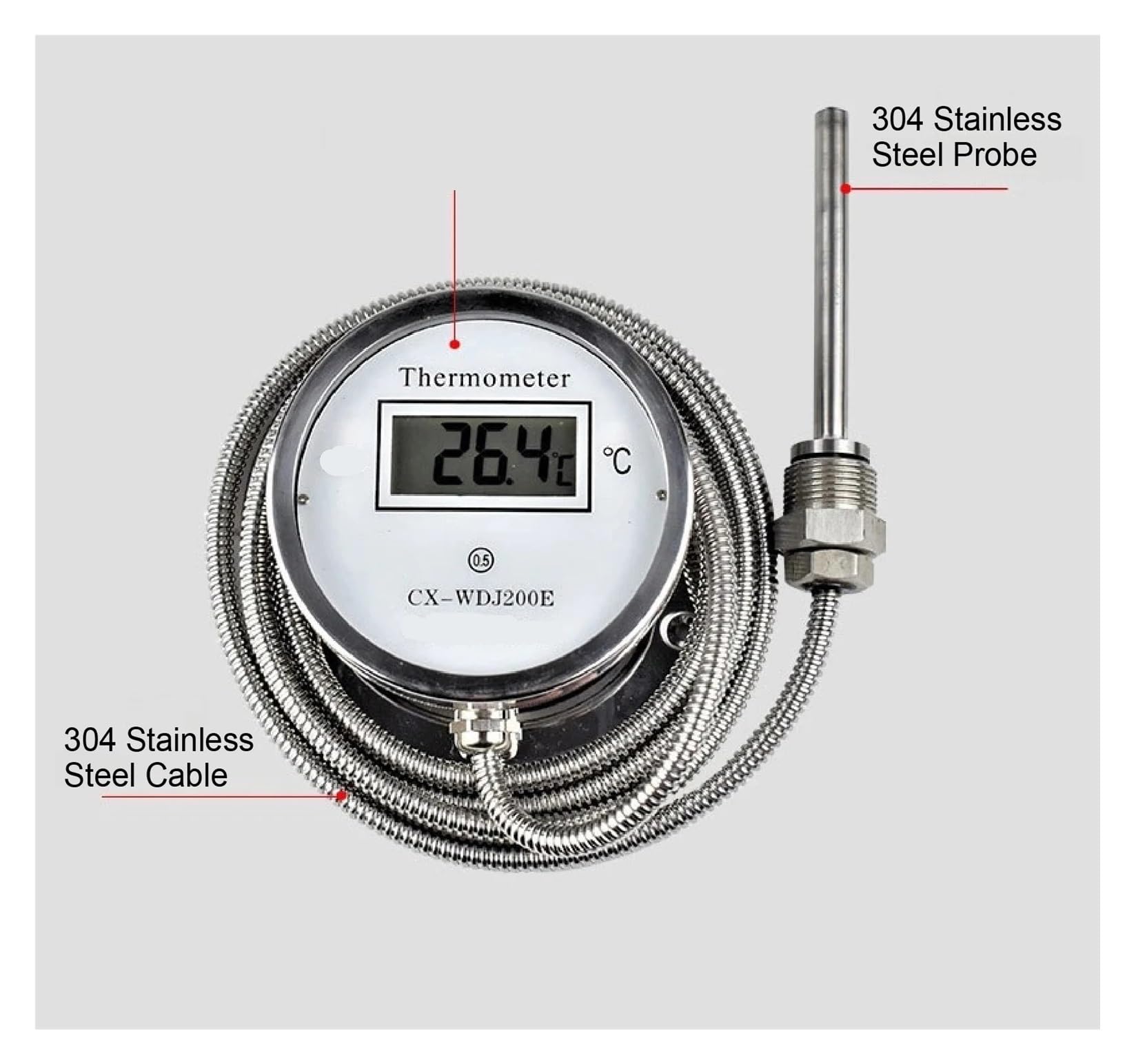 sensor Termómetro digital CX-WDJ200E con sonda de acero inoxidable y sensor de temperatura de líquidos LCD resistente al agua.(1m M27-Thread)