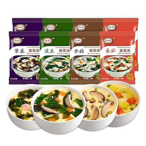Mezcla de sopa de flores de huevo, sopa de mezcla de verduras con 4 sabores (lavanda, espinacas, champiñones, tomate), 0.3 onzas (paquete de 8)