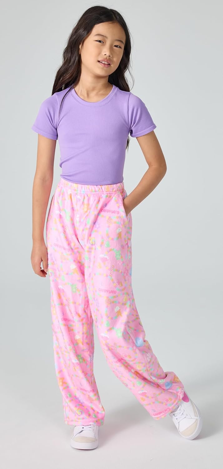 iscream Candy Land Print Big Girls Silky Soft Plush Fleece Pants Collection - Image 2