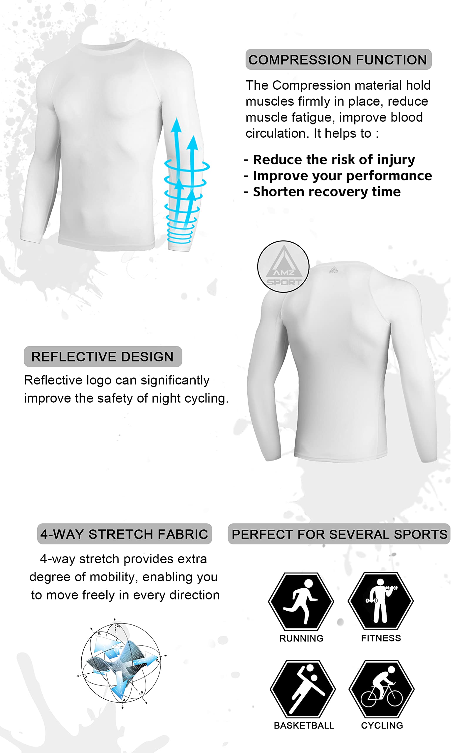 AMZSPORT 2 Pezzi Maglia Compressione Uomo Maglietta Termica Manica Lunga Maglie Sportiva Shirts Traspirante da Asciugatura Rapida Camicia Fitness Palestra
