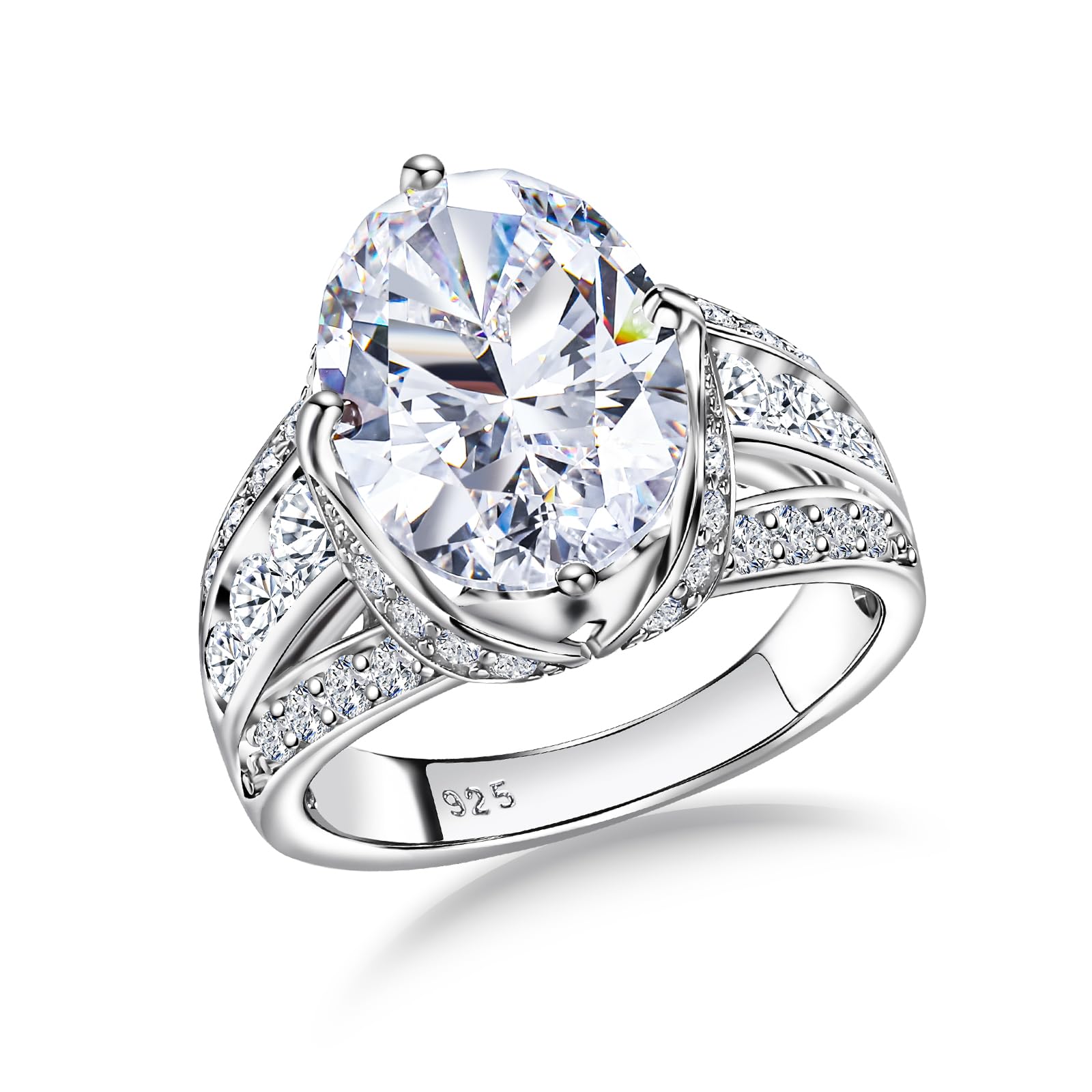 Emerald/Sapphire/Ruby/Tourmaline Rings for Women, 925 Sterling Silver Gemstone Engagement Anniversary Ring Big 6.5-8.5 Carat Birthstone Ring, Size 6 to 10 (Send Gift Box)