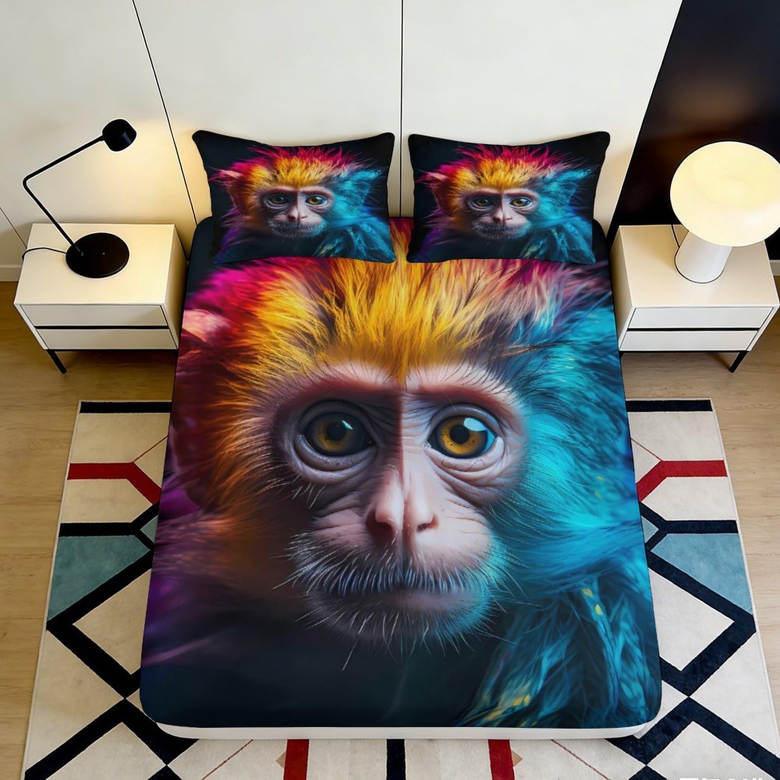 3D Printed Forest Fox Fitted Sheet Microfiber Deep Pocket Non-Slip Bedroom Bedding Fox Mattress Fitted Cover Washable for Adults Teens 120x200x25cm