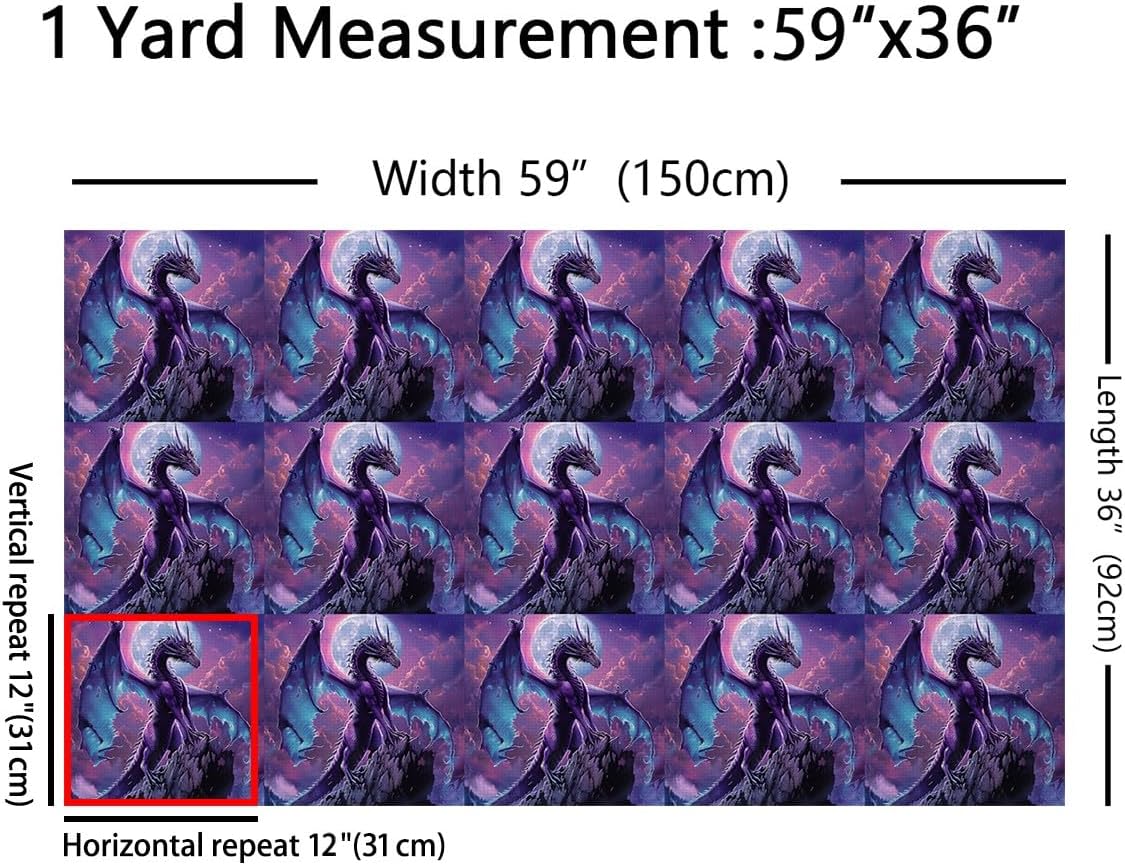 Erosebridal Fantasy Dragon Fabric by The Yard,Western Dragon Upholstery Fabric,Safari Animal Decorative Fabric,Galaxy Sky Indoor Outdoor Fabric,Purple Black,2 Yards