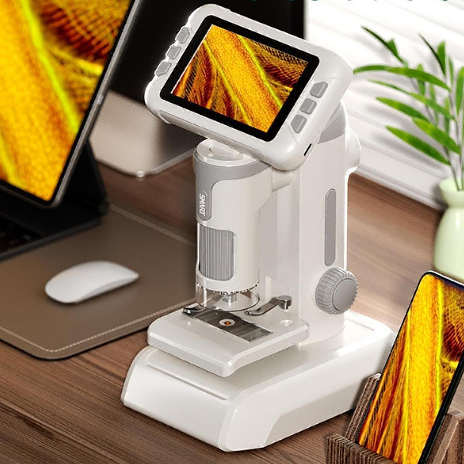 Microscopio Didattico per Bambini con Ingrandimento da 100x a 1600x. Giocattolo Scientifico per Bambini. Ideale per Studenti E Come Regalo di Complean, Grigio