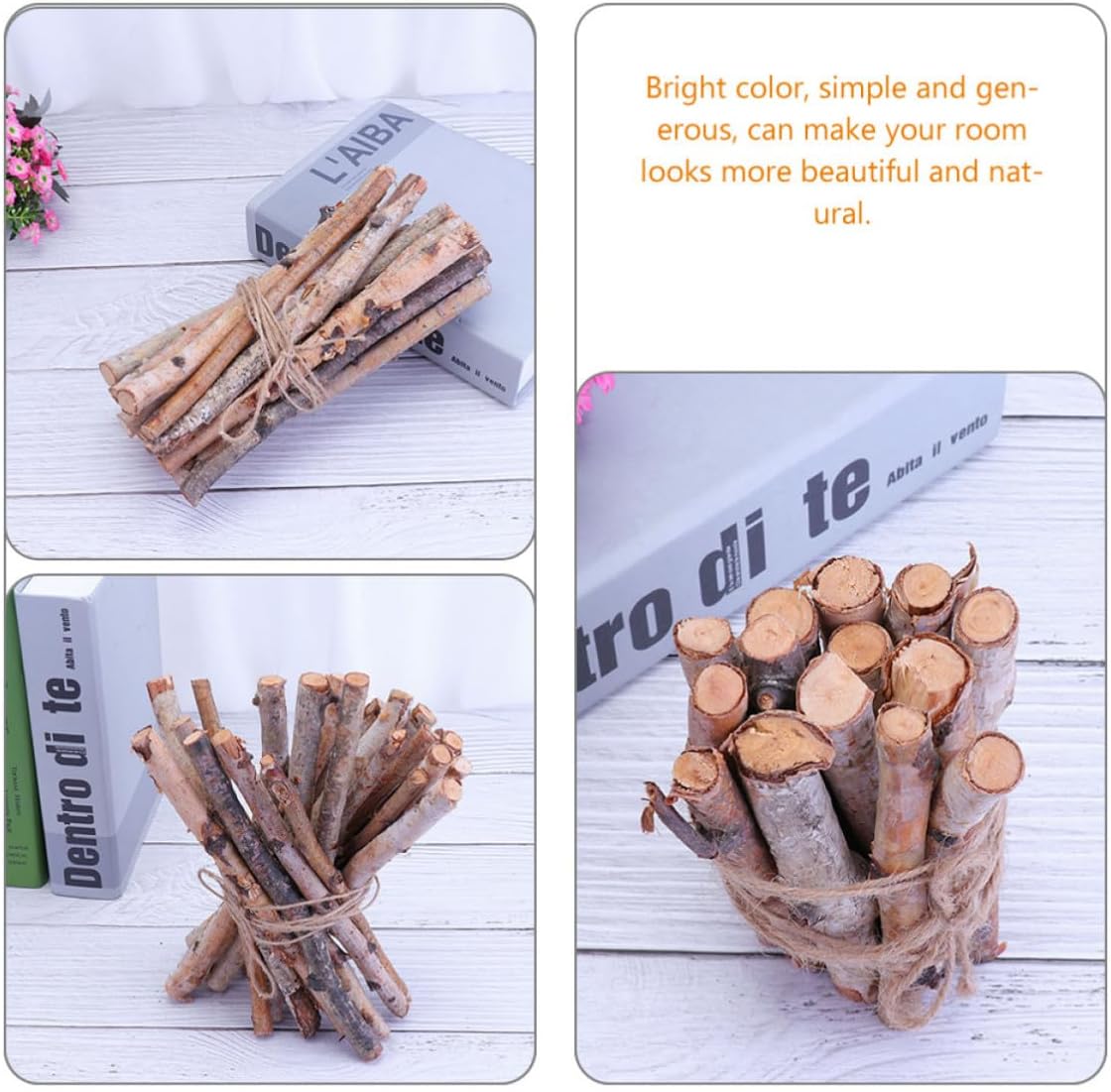 TEHAUX 40pcs Natural Birch Tree Branches Decorative Logs Brown Wood for Office and Table Decoration, Simple and Elegant Rustic Dried Birch Branches for DIY Crafts and Home Decor