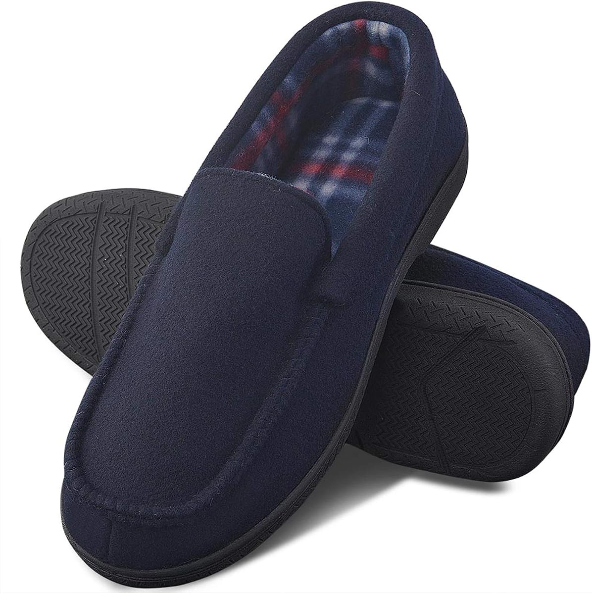 DL Men's Memory Foam Moccasin Slippers Breathable Moccasin Slippers Micro Wool House Shoes Anti-Slip Sole Indoor Outdoor