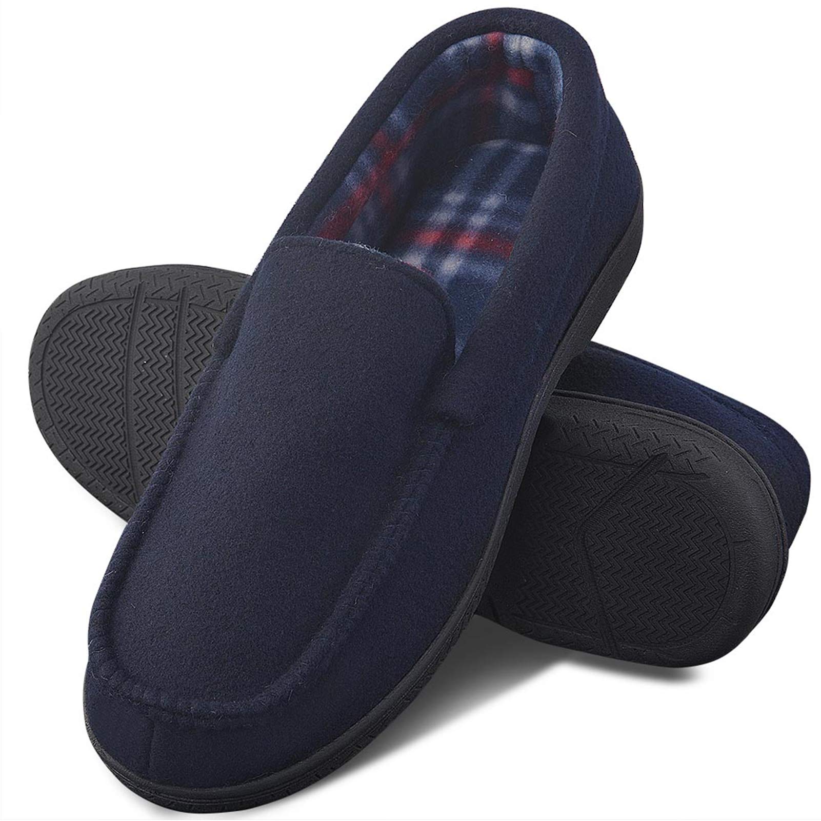 DL Men's Memory Foam Moccasin Slippers Breathable Moccasin Slippers Micro Wool House Shoes Anti-Slip Sole Indoor Outdoor