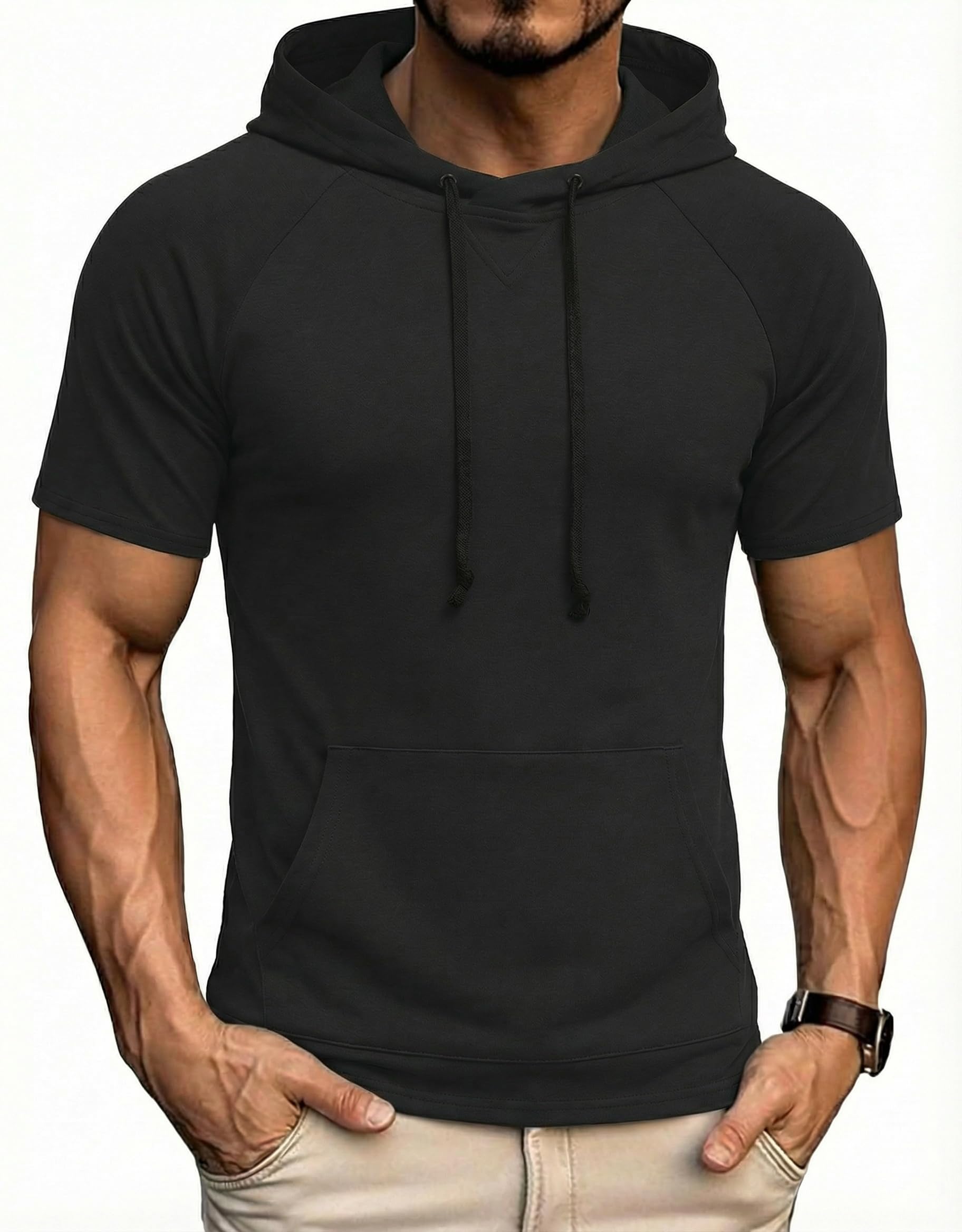COOFANDY Herren Kapuzenshirt Kurzarm Freizeit Oversized Hoodie Gym Muskelshirt Sommer Basic Tops mit Kapuze