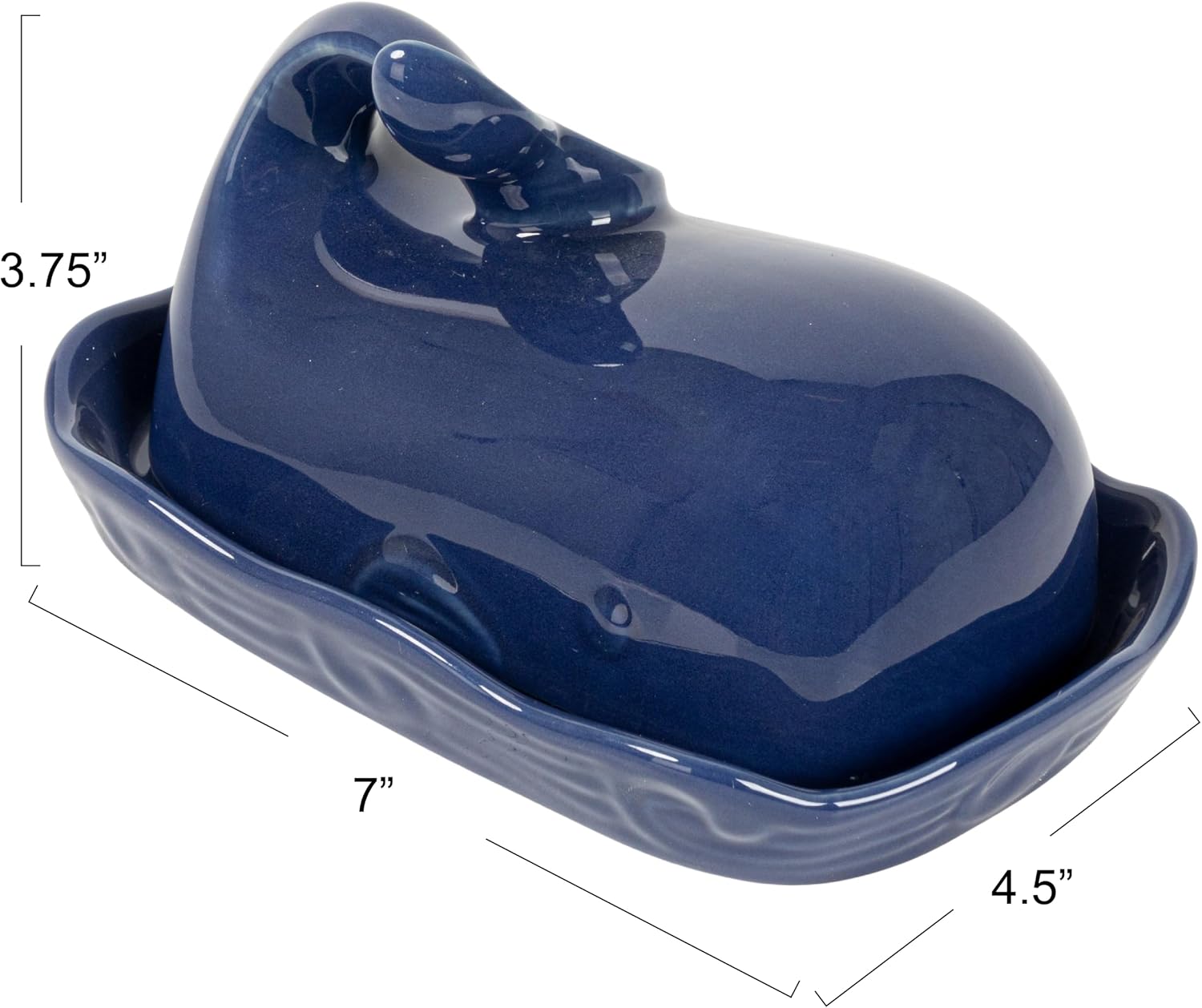 Creative Co-Op Dark Blue Whale Shaped Butter Dish with Lid