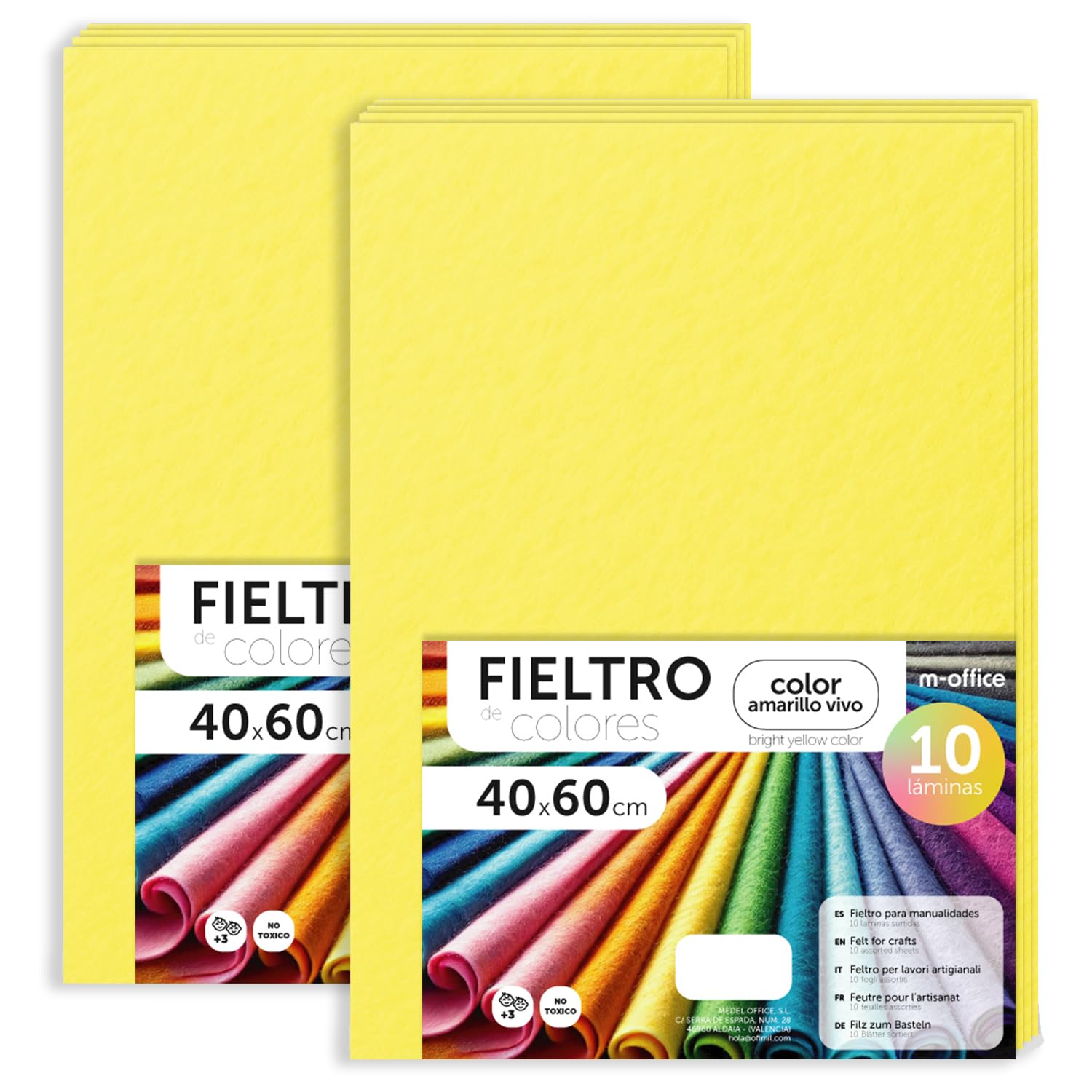 m-office Bastelfilz für DIY-Projekte, Filzplatten in bunten Farben, Weich und Flexibel, Material für Nähen und Patchwork Stoffe, Handarbeiten, Deko Kunsthandwerk, 20x30cm, (Leuchtend Gelb, 20 Stk)