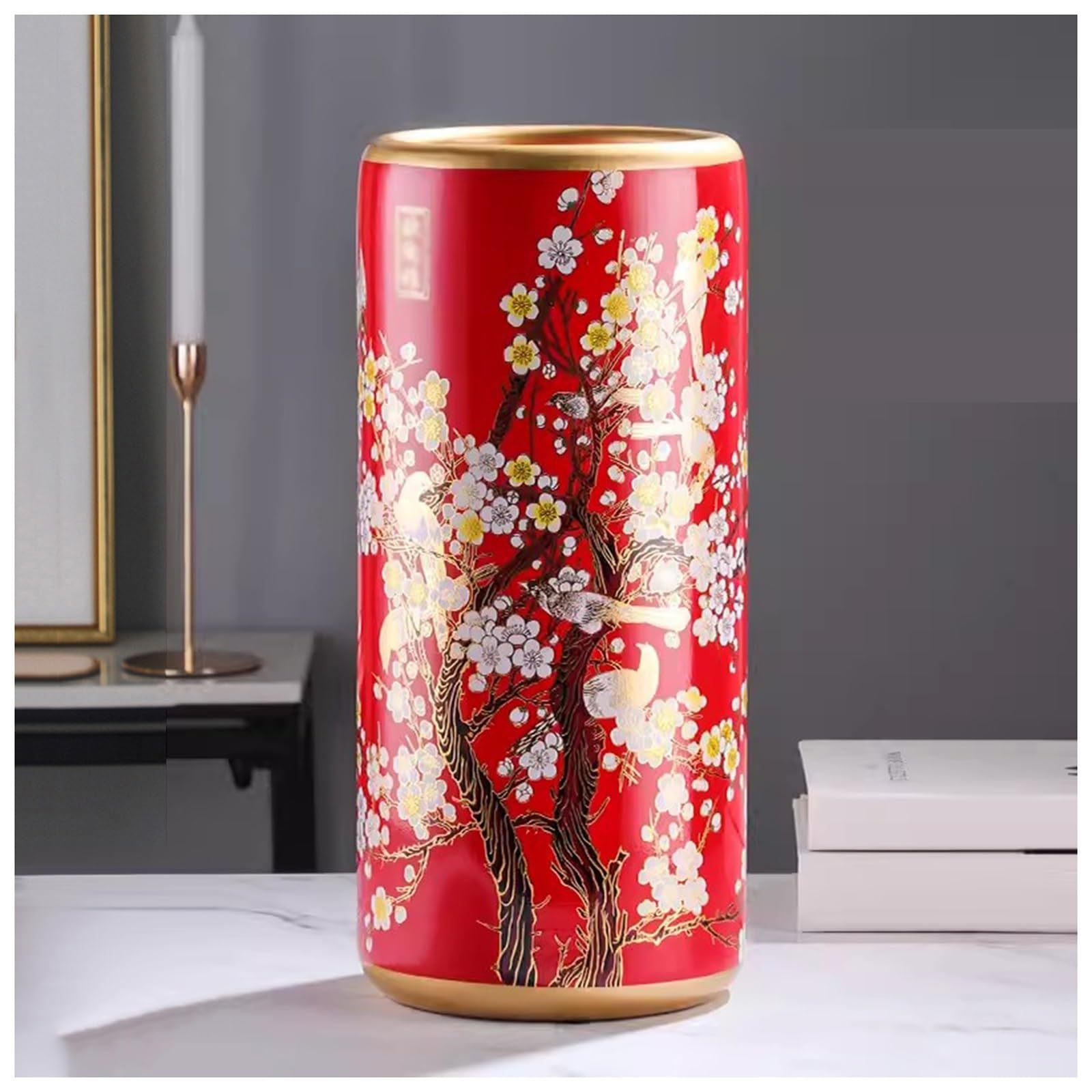 FCXWEVR Handmade Ceramic Porcelain Cane Stand for Hotel Office Home Entrance Multifunctional Hand Painted Floor Standing Holder (Red)