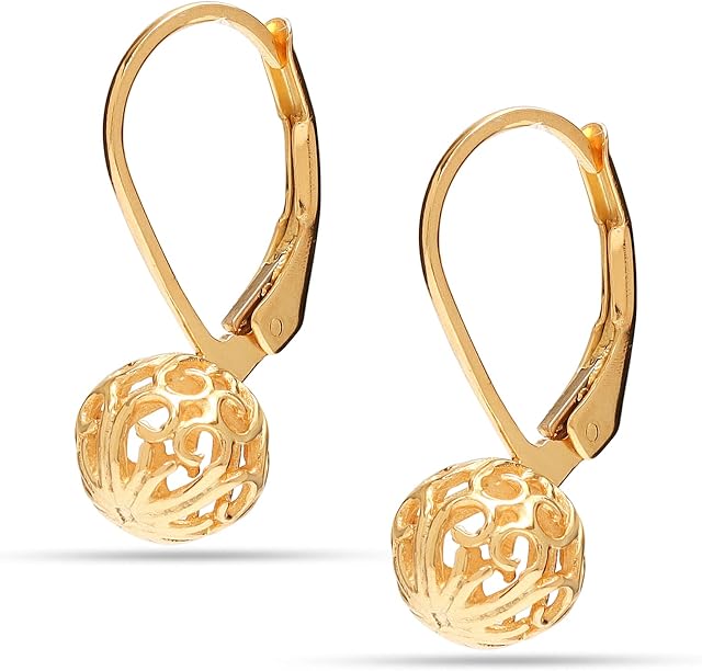 Amazon Brand HIKARO Sterling Silver Jewelry Ball with Lever-Back Drop Dangler Earrings for Women Teen