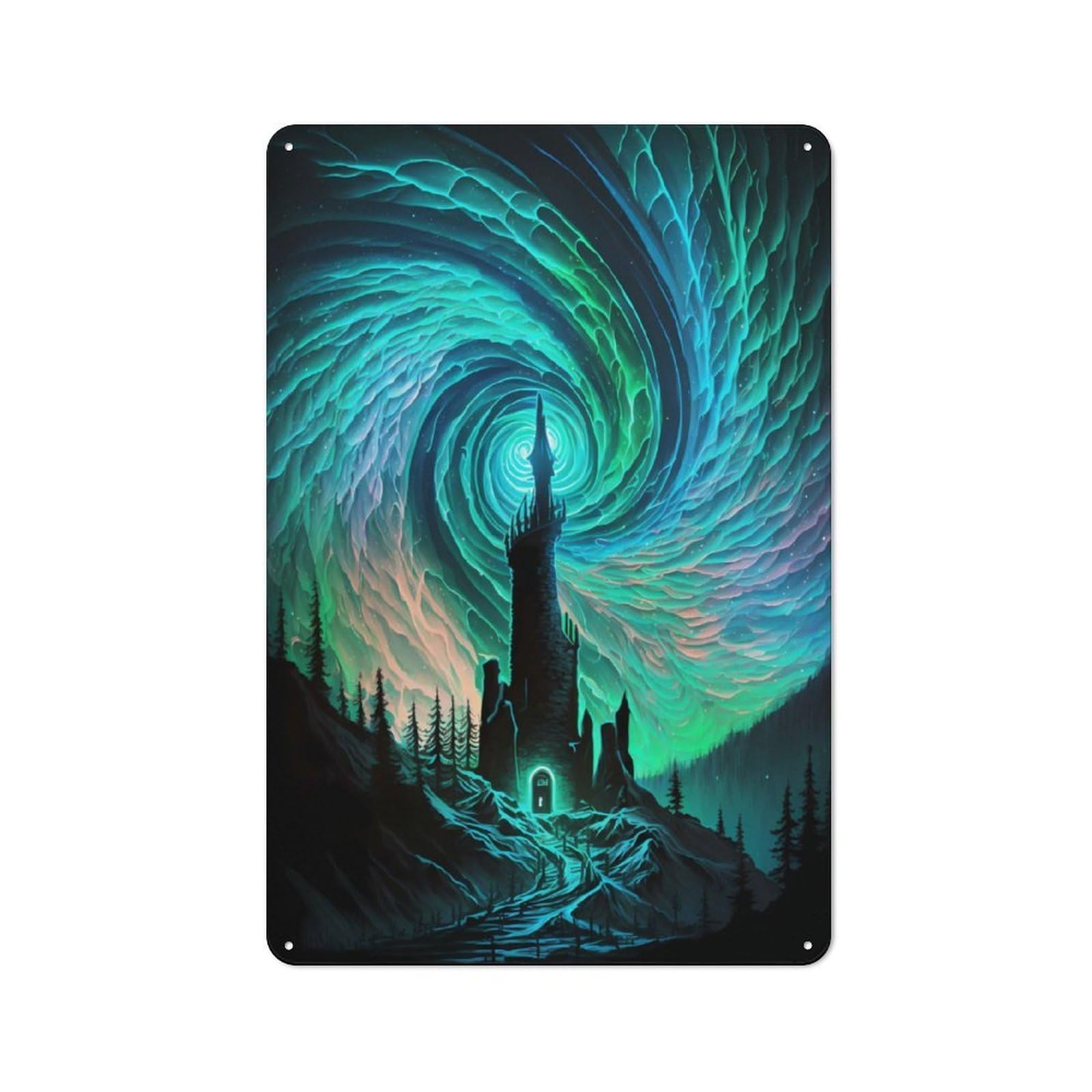 Junmoney Spiral Aurora Castle Metal Plaque 30X20cm With For Workshop Wall, Retro Decor, For Garage, Workshop And Man Cave Decoration