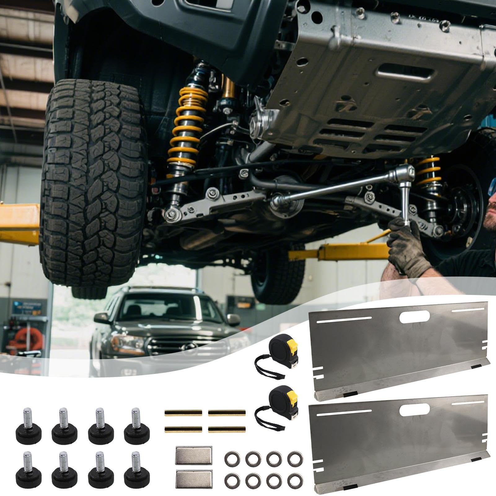 Herramientas Alineación Automotriz 2 métricas Antideslizantes y Placa | Kit Magnético Alineador de Ruedas para Coche para camión, RC, reparación, vehículos domésticos y