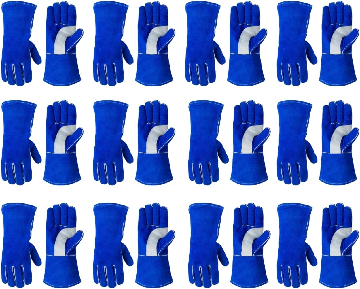 Blue Split Cowhide Welding Gloves - Shield Hands with Best Heat Resistant Welders Glove for Men & Women