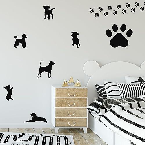 Miniatura 7 de Paquete de 6 plantillas de pared de 14 pulgadas con estampado de huellas de perro, gato, leopardo, jirafa, para pintar patrones grandes en pared,