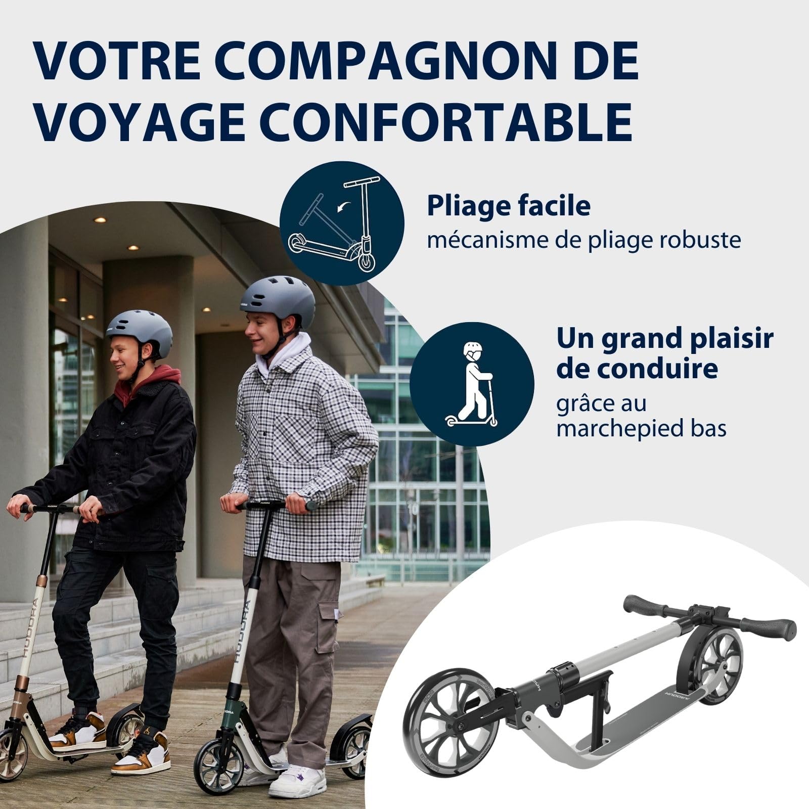 HUDORA BigWheel 205 Advanced Scooter - Trottinette Confortable en Aluminium pour jusqu'à 100kg - Réglable en Hauteur & Pliable - pour Enfants/Adolescents & Adultes