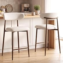 26 Counter Height Bar Stools Set of 4, Mid Century Modern Linen Barstools with Curved Back and Walnut Wood Grain Metal Legs for Kitchen Island, Bar, Cafe, BeigeWalunt/Linen