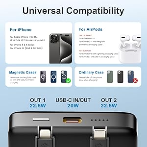Magnetic Portable Charger Power Bank: 10000mAh Magnetic Battery Pack Cell Phone Wireless Fast Charging Pad for Apple iPhone 17Air 16e 17 16 15 14 13 12 Pro Max Plus Mini - for Travel and Business Trip