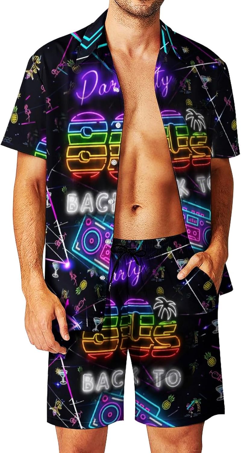 Men's 2 Piece Tracksuit funny hawaiian shirts for men Button Down Shirt Shorts rave Outfits With Bucket Hats