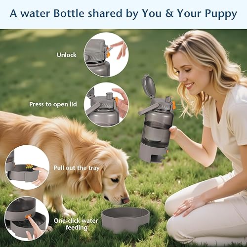 Miniatura 4 de Botella de agua para perros al aire libre, 50 onzas, a prueba de fugas, dispensador de agua portátil para mascotas con asa para viajes, senderismo,