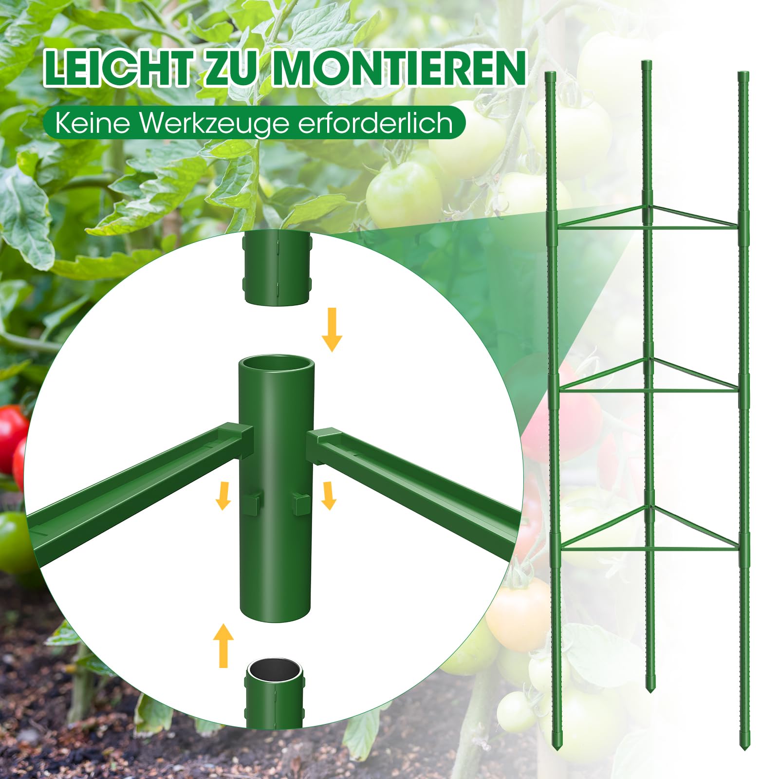 MQUPIN Tomaten Rankhilfe 3 Stück,130cm Rankhilfen für Kletterpflanzen,Einstellbar Höhe Garten Rankhilfe fürTomate, Gurken, Rosen, Garten,rankgitter Metall,Mit 20 Kabelbinder