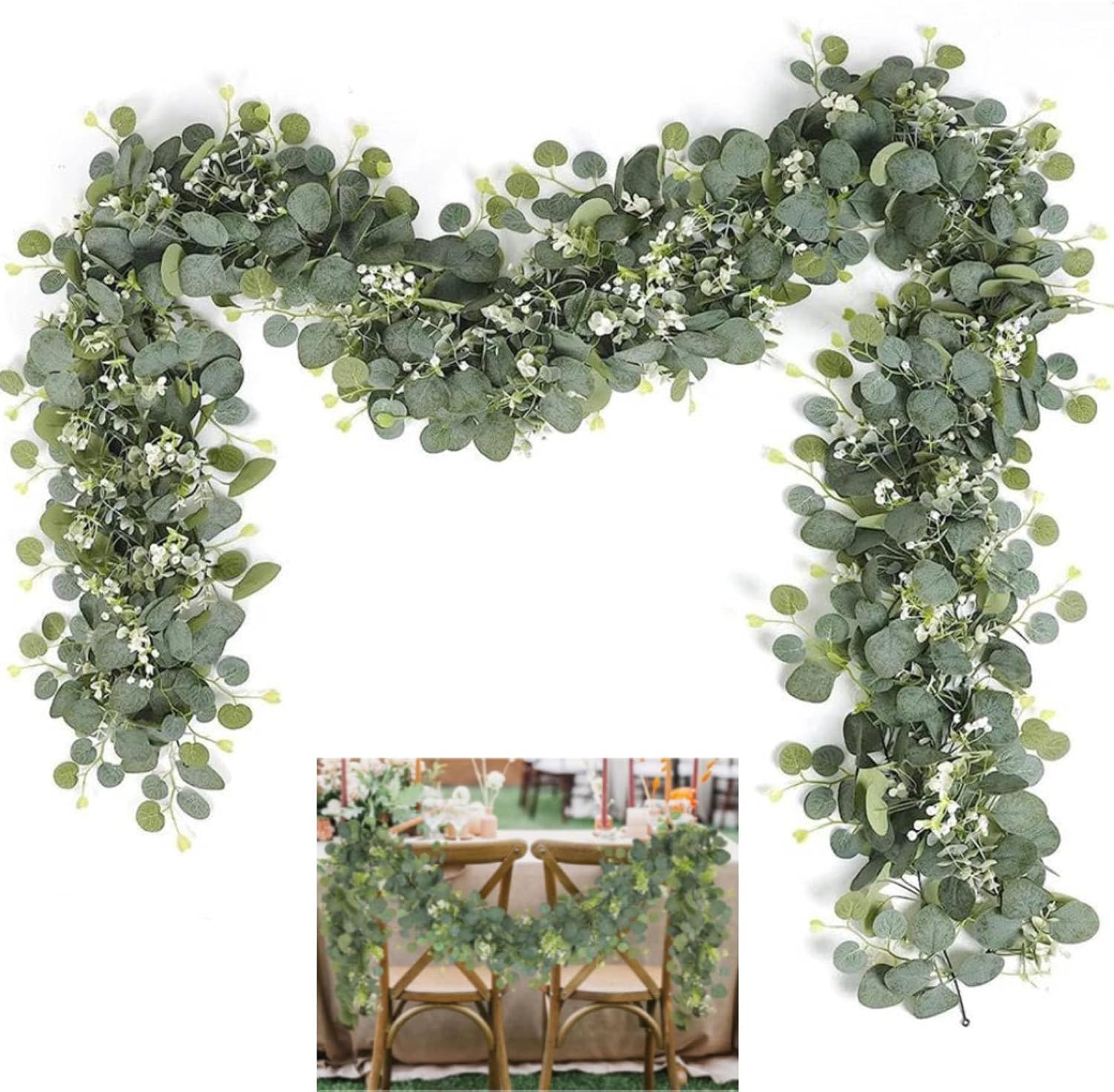 71" Faux Eucalyptus Garland Plant, Artificial Eucalyptus