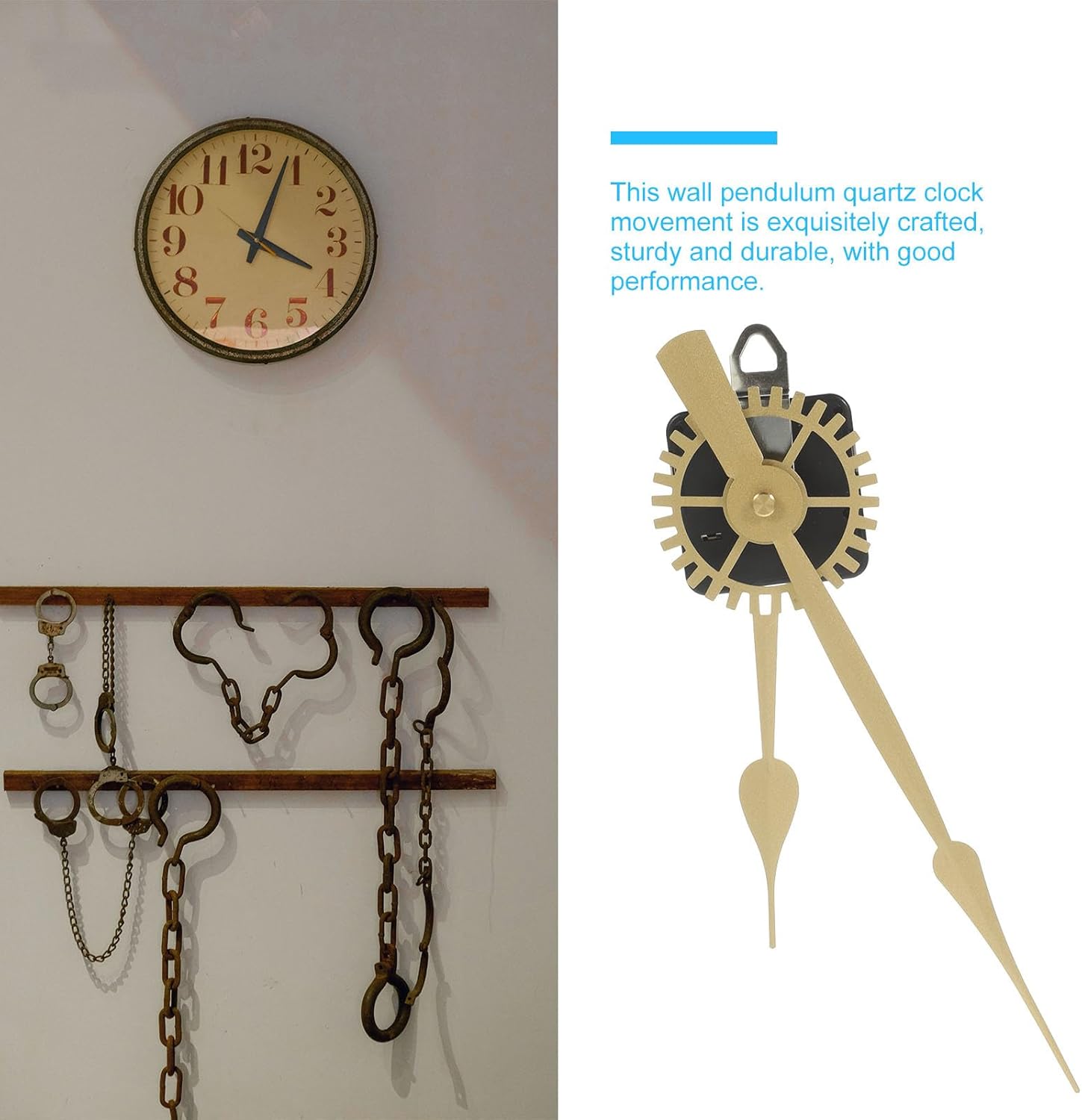 Clock Mechanism Kit Long Shaft Operated Silent Sweep Movement with Metal Clock Hands and Iron Art Frame Replacement for Home Decoration 21Cm