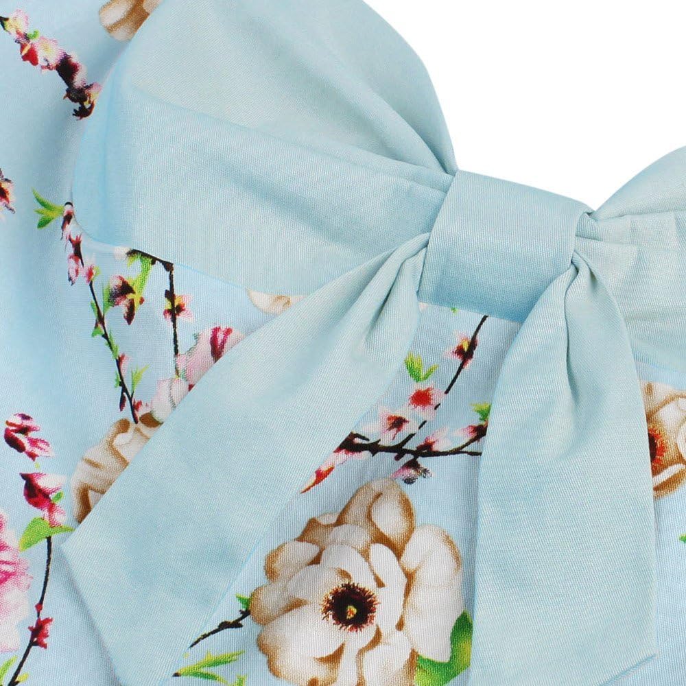 Women Vintage Polka Dot 1950s Rockabilly Halter Audrey Dress Retro Floral Evening Cocktail Swing Dress - Image 2