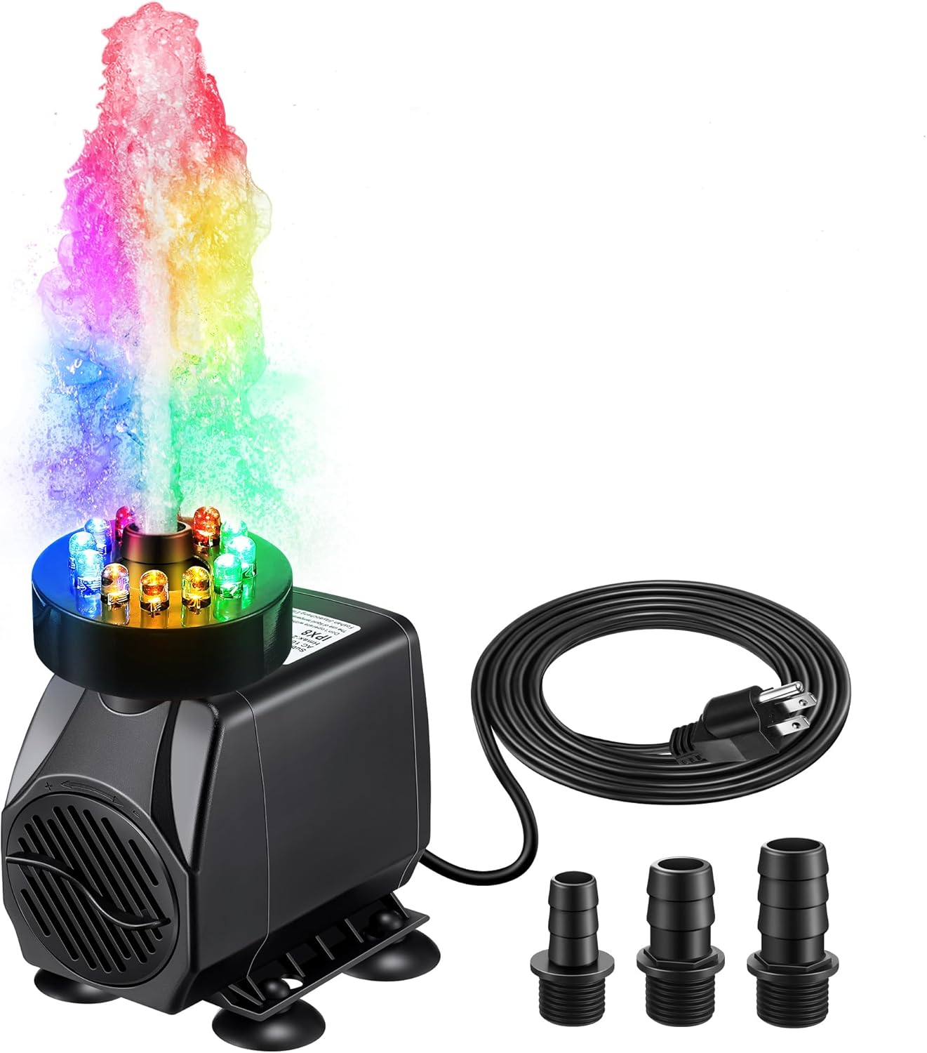45W 2700l/h Submersible Water Pump for Fountain with Light, 8.86ft High Lift, Ultra Quiet Fountain Pump with 3 Nozzles for Outdoor Gardens, Fish Tanks, Ponds, Aquarium Decoration