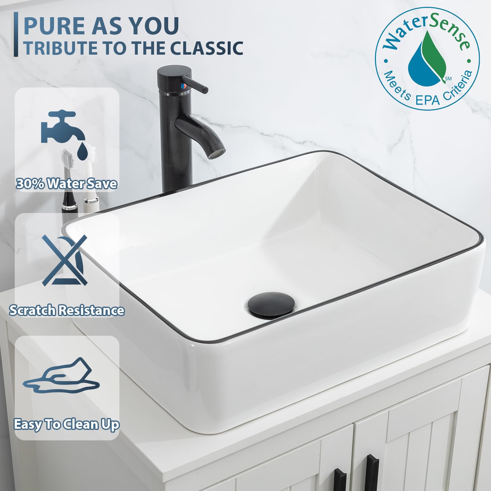 Eclife 24" Bathroom Vanity Combo - Brown Cabinet, White Ceramic Sink & Chrome Faucet