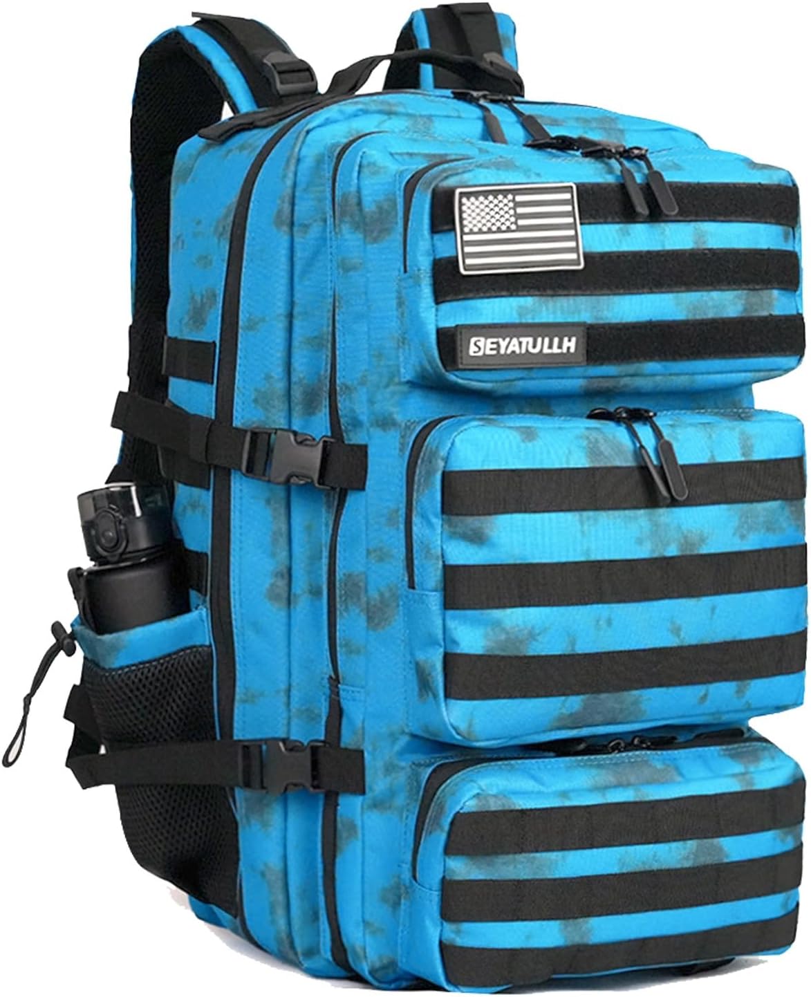 Military Tactical Backpack 55L for Men & Women Bug Out Bag Assault pack Molle Daypack Hiking Trekking Rucksack (Blue tie dye)