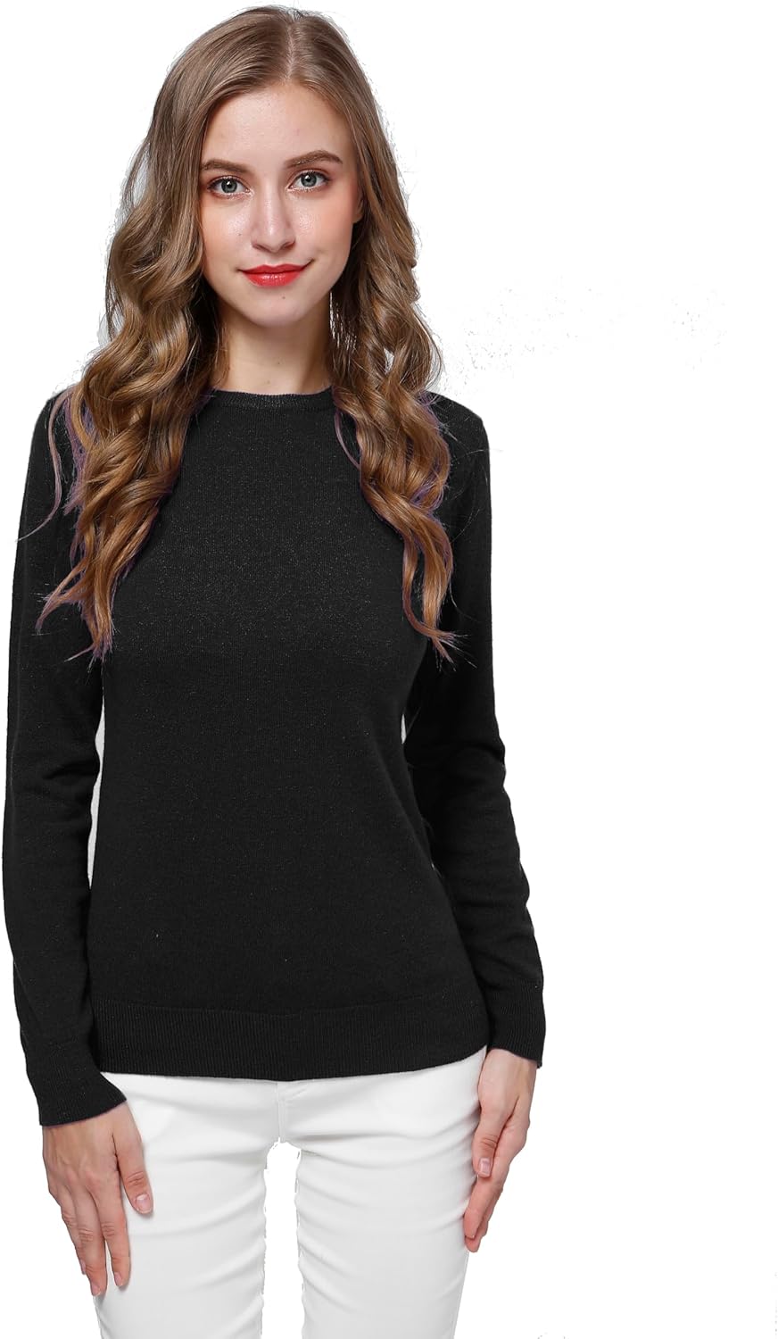 Women's 100% Pure Cashmere Long Sleeve Crew Neck Sweater