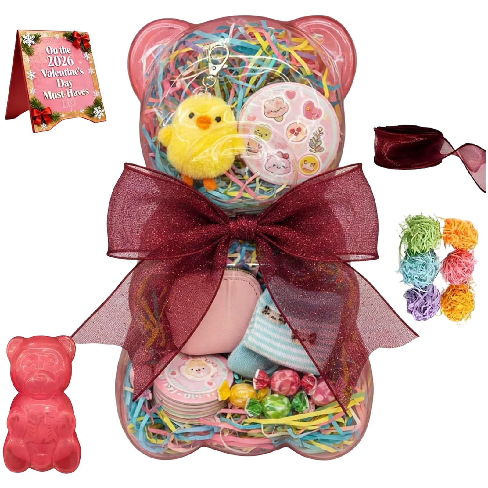 Sbshiouu Bear Shaped Container Candy Holder with Elegant Ribbon for Wedding and Event Decoration Bear Candy Box with Ribbon