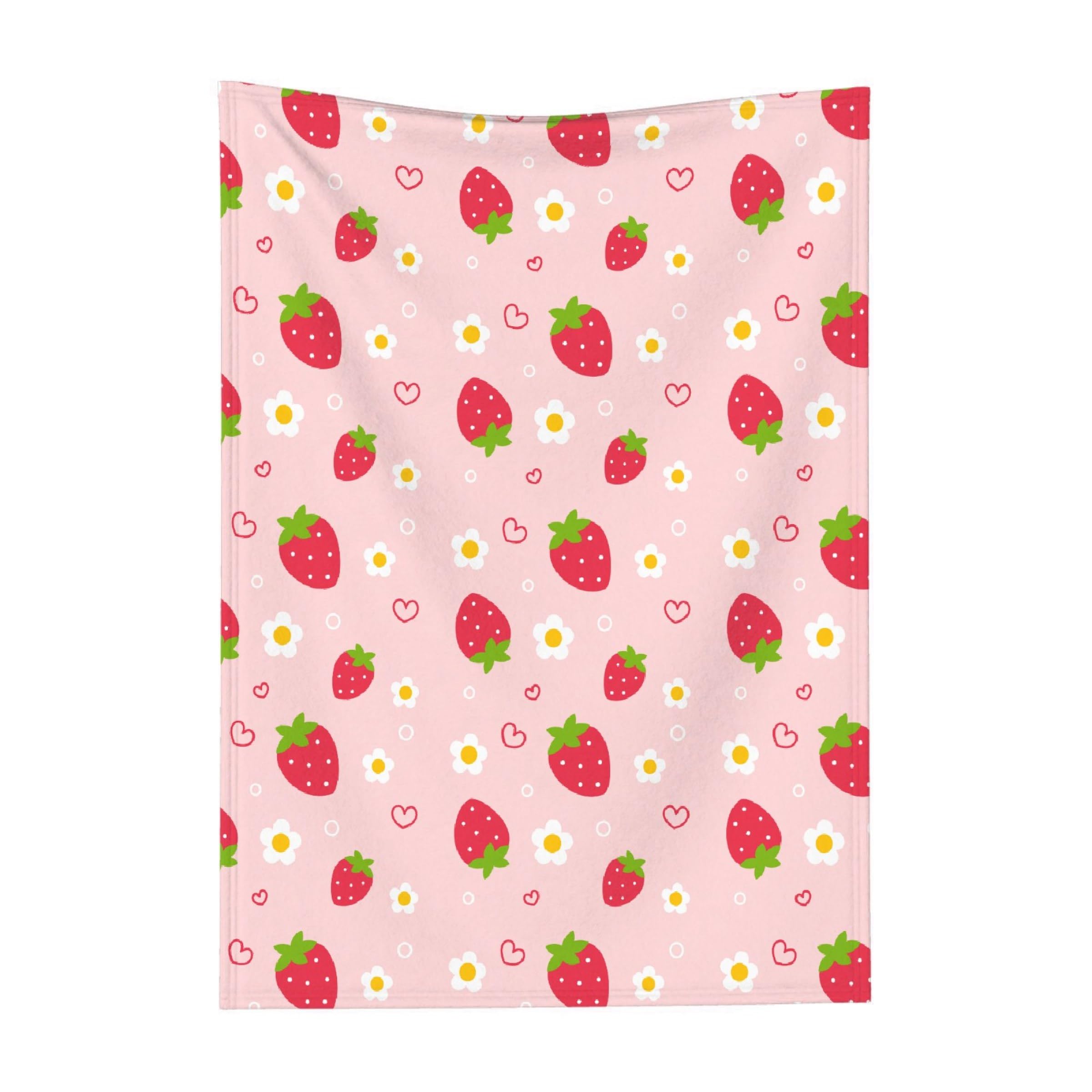 Strawberry Blanket, Flower Strawberries Blankets, Gift for Girls Strawberry Lover, 30"x40" Soft Lightweight Plush Throw Blanket for Couch Bed Sofa