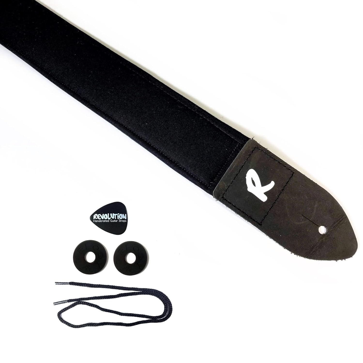 Black Guitar Strap, Genuine Leather Ends, Includes 2 Strap