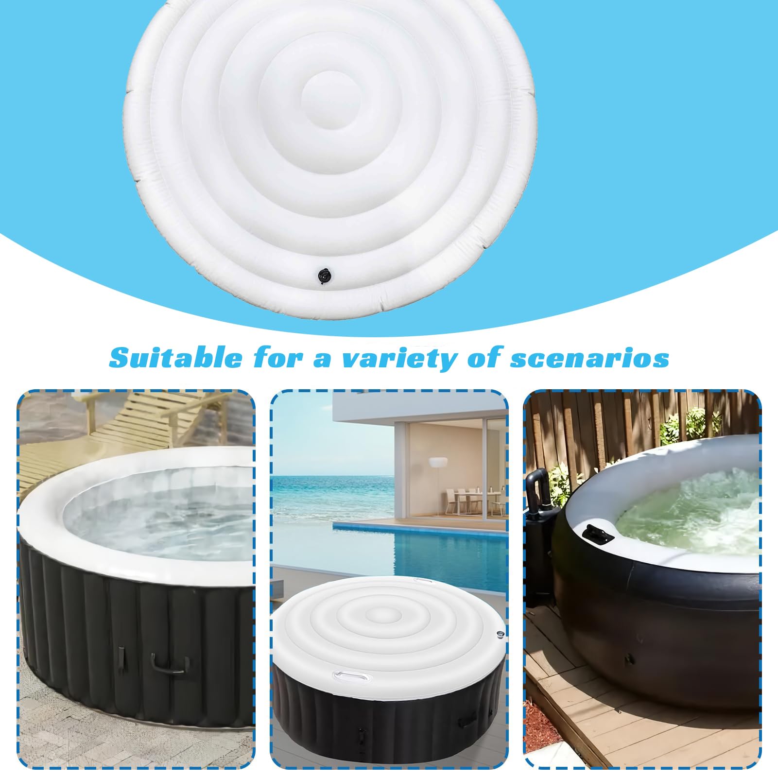 Cubierta inflable para bañera de hidromasaje, 160 cm con válvula de inflado y desinflado fácil, resistente al viento, a prueba de lluvia, nieve, cubierta de spa aislada (circular, 160 cm)