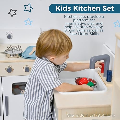 Miniatura 6 de Children's Factory - Juego de cocina de madera de 4 piezas, nevera para niños y niños pequeños, diseño y características realistas, muebles