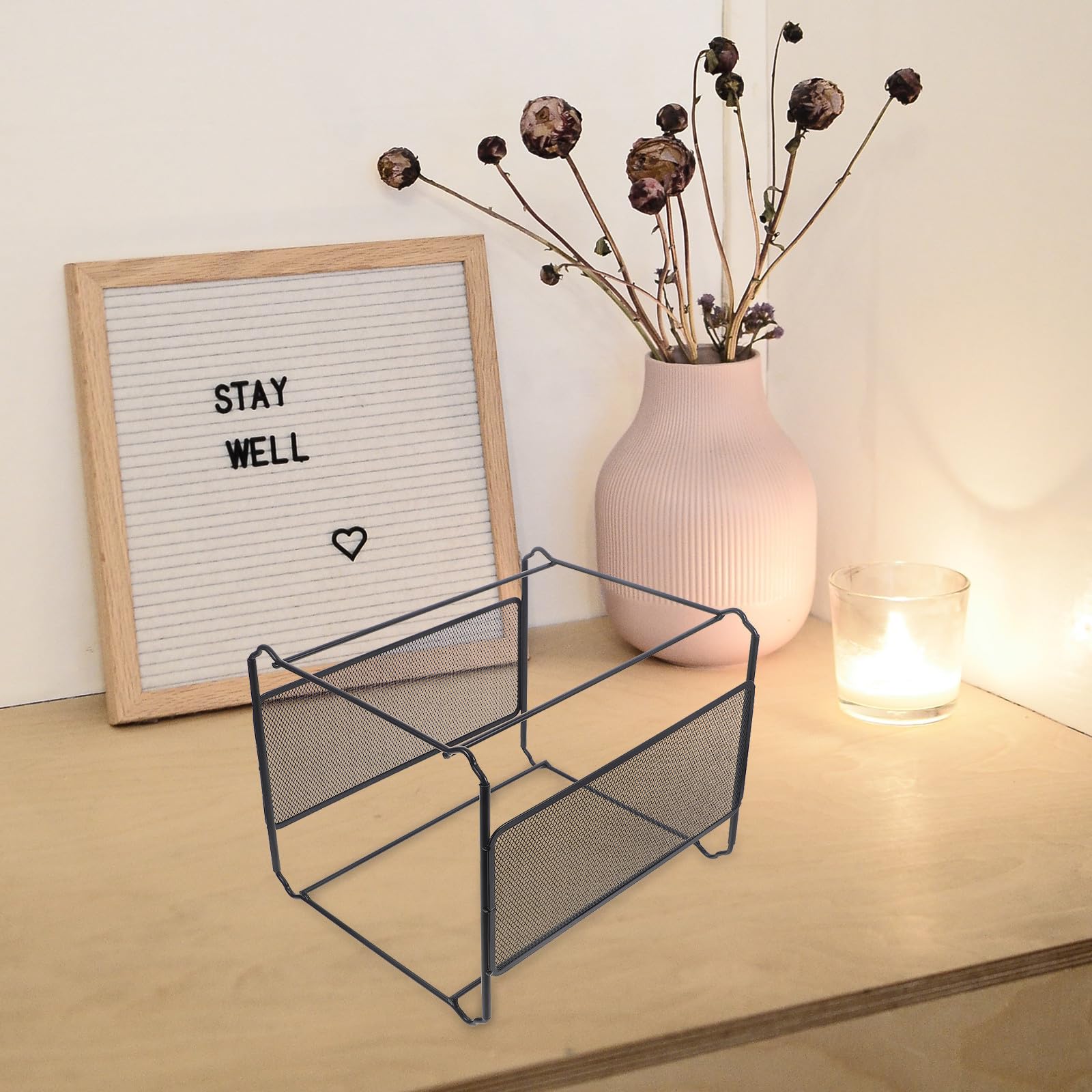 Mikikit Porta Cartelle Sospese A4 in Ferro Nero per Documenti e Libri Lavorazione Fine e Classificazione Chiara per Studio e Dormitorio Dimensioni 32,5x28,5x24,5 Cm