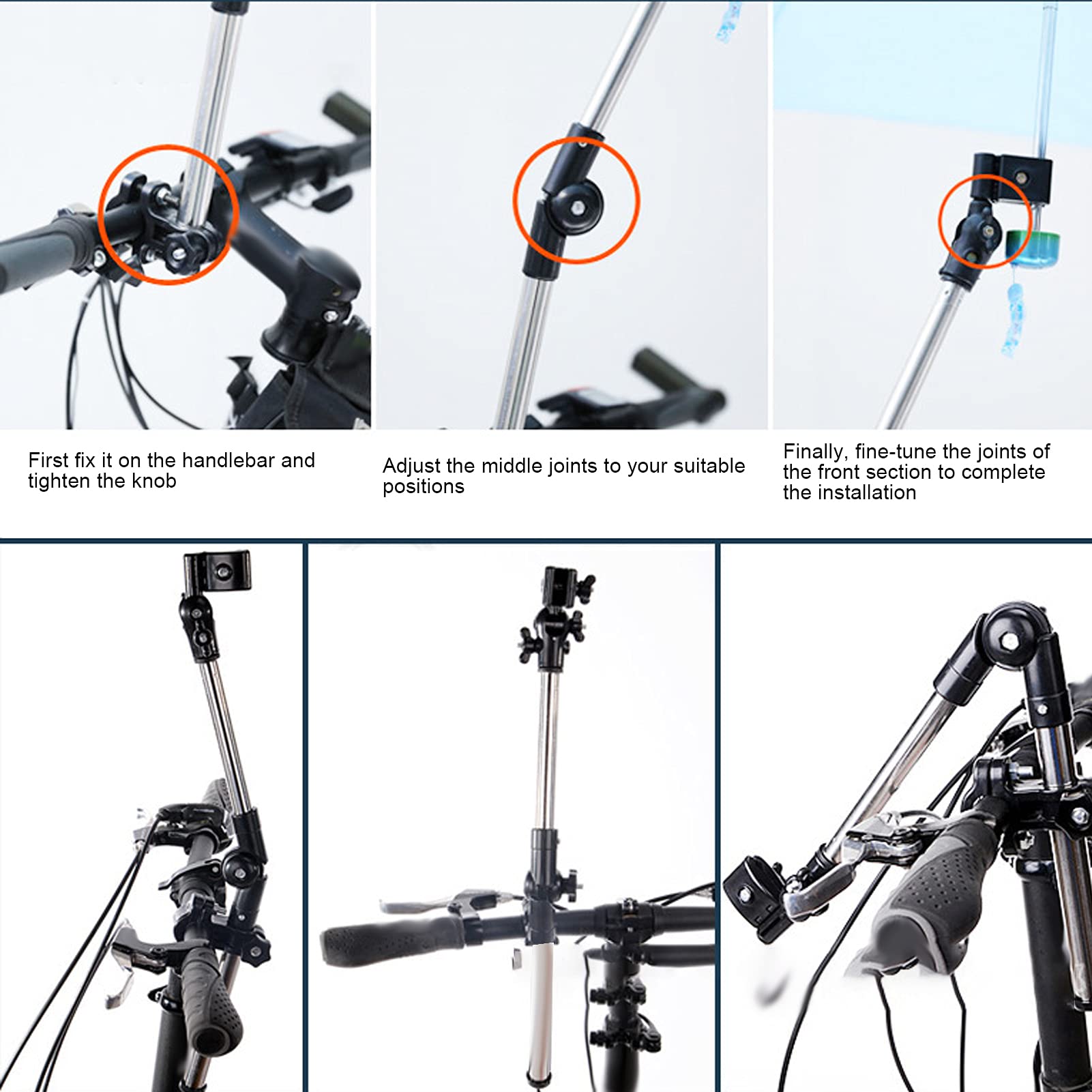 Jwthee Bike Umbrella Sunshade Holder, Umbrella Holder for Stroller Wheelchair Umbrella Mount Holder 360° Adjustable Umbrella Mount Holder for Bike Stainless Steel Bike Umbrella Clamp