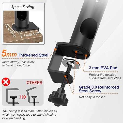 Miniatura 5 de Par de soportes para monitor de estudio, abrazadera de escritorio, soportes de altavoz de 0-12  de inclinación de altura ajustable con gestión de
