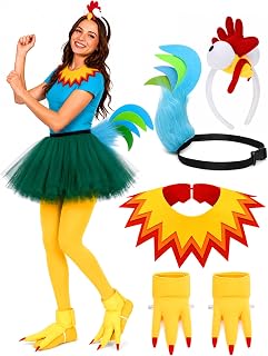 5 Pcs Halloween Chicken Costume Rooster Accessories for Adults | 3D Chicken Headband,Tail with Feathers, Collar, Shoe Covers, Ocean Adventure Halloween Carnival Cosplay Set