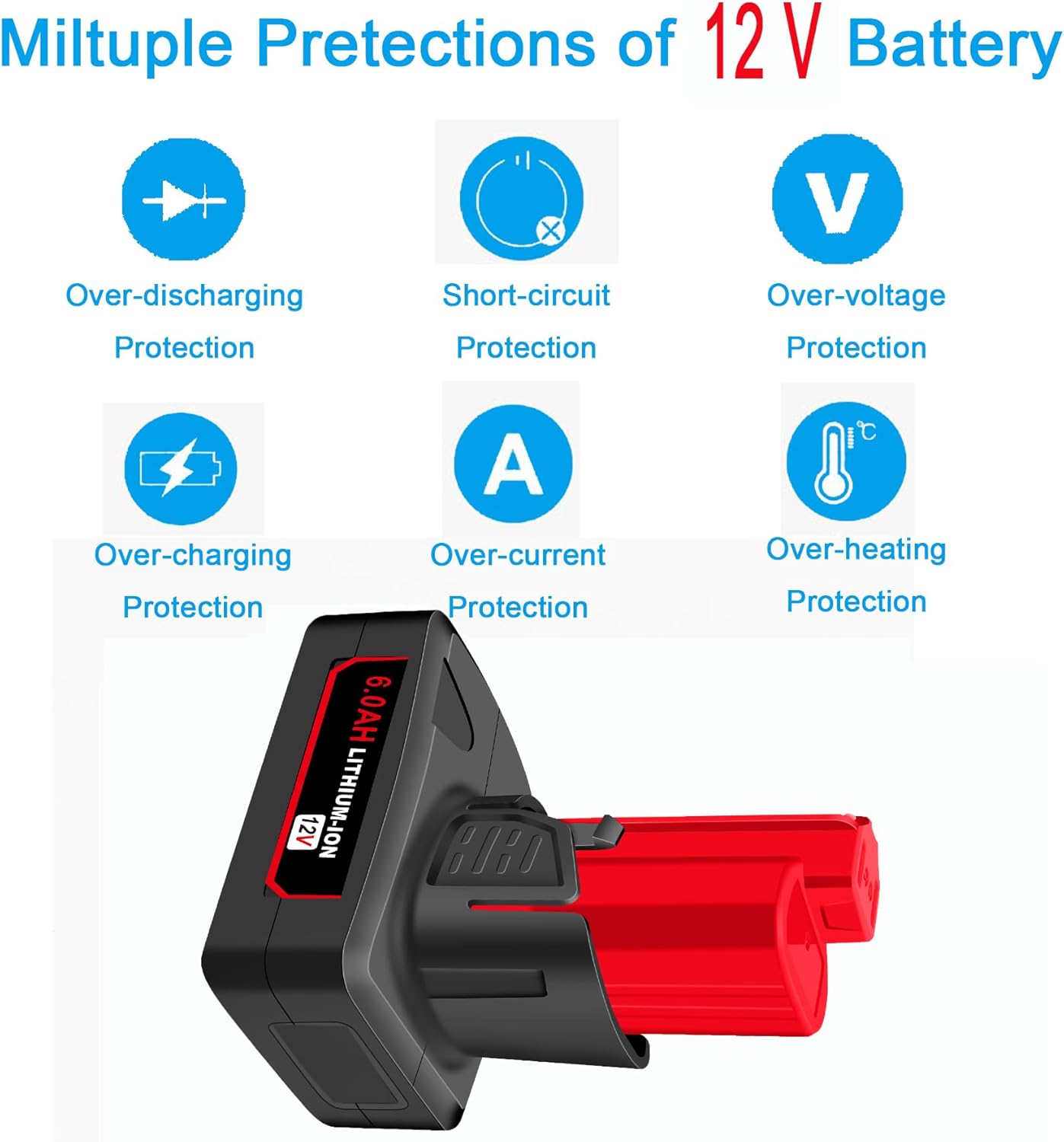 2 Pack Replacement for Milwaukee M12 6.0Ah Lithium Battery Packs Compatible with Milwaukee 12V Tools