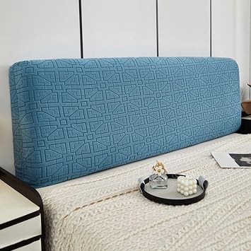 Plush Bed Headboard Covers Stretch Jacquard Bed Head Cover for Double Single Queen King Size Bed Headboard Slipcover, Bed Head Dustproof Protector Cover for Bedroom Decor190-210cm,Blue1