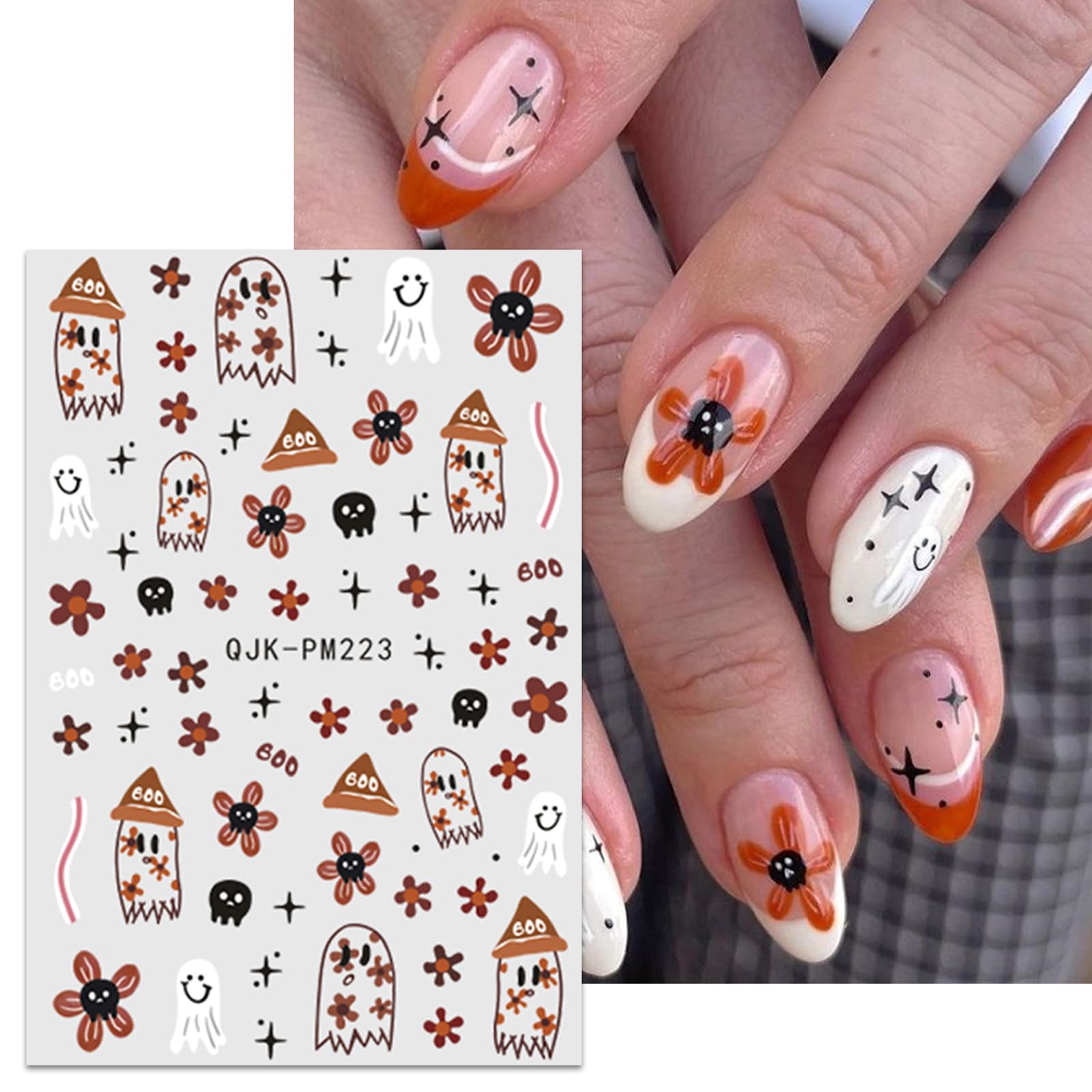 JMEOWIO 3D Nagelsticker, Halloween Nail Art – Selbstklebende Nagelaufkleber Mit Süßen Geistern, 4 Blatt Set