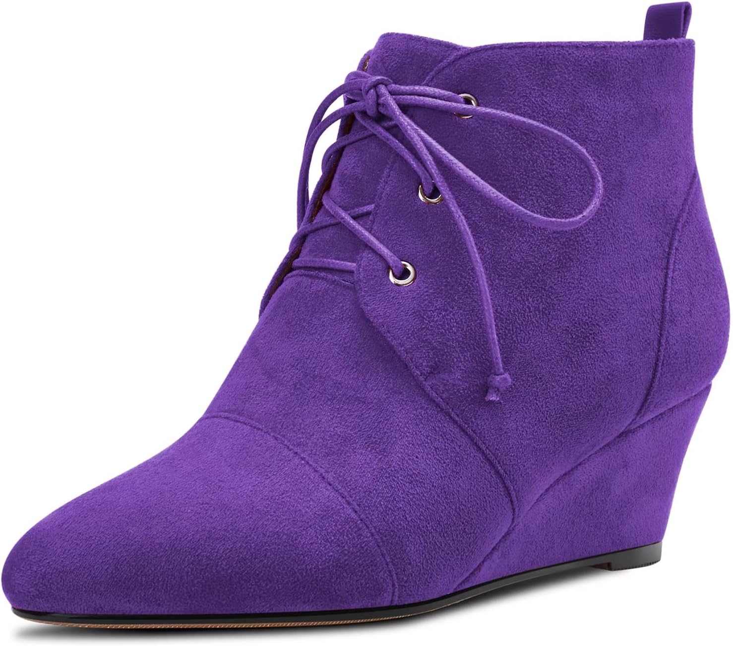 Saekcted Women Wedge Mid Heel Ankle Boots Short Bootie Lace-up Close Round Toe Slip-on 2.0 Inches Heels Shoes