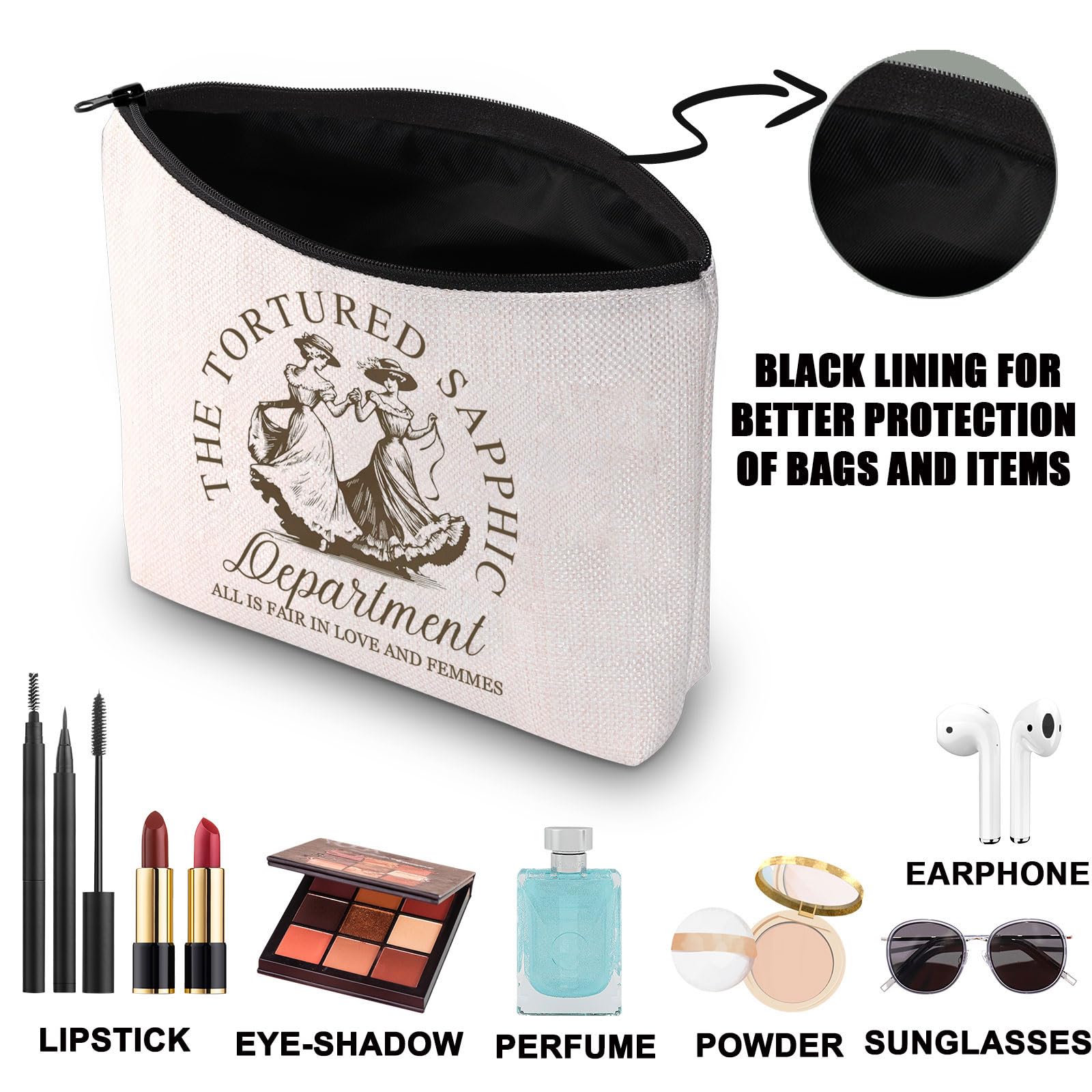 The Tortured Sapphic Department Makeup Bag Sapphic Tendencies Gift Lesbian Pride Gifts Queer Pride Zipper Bag (Sapphic UK) - Image 3