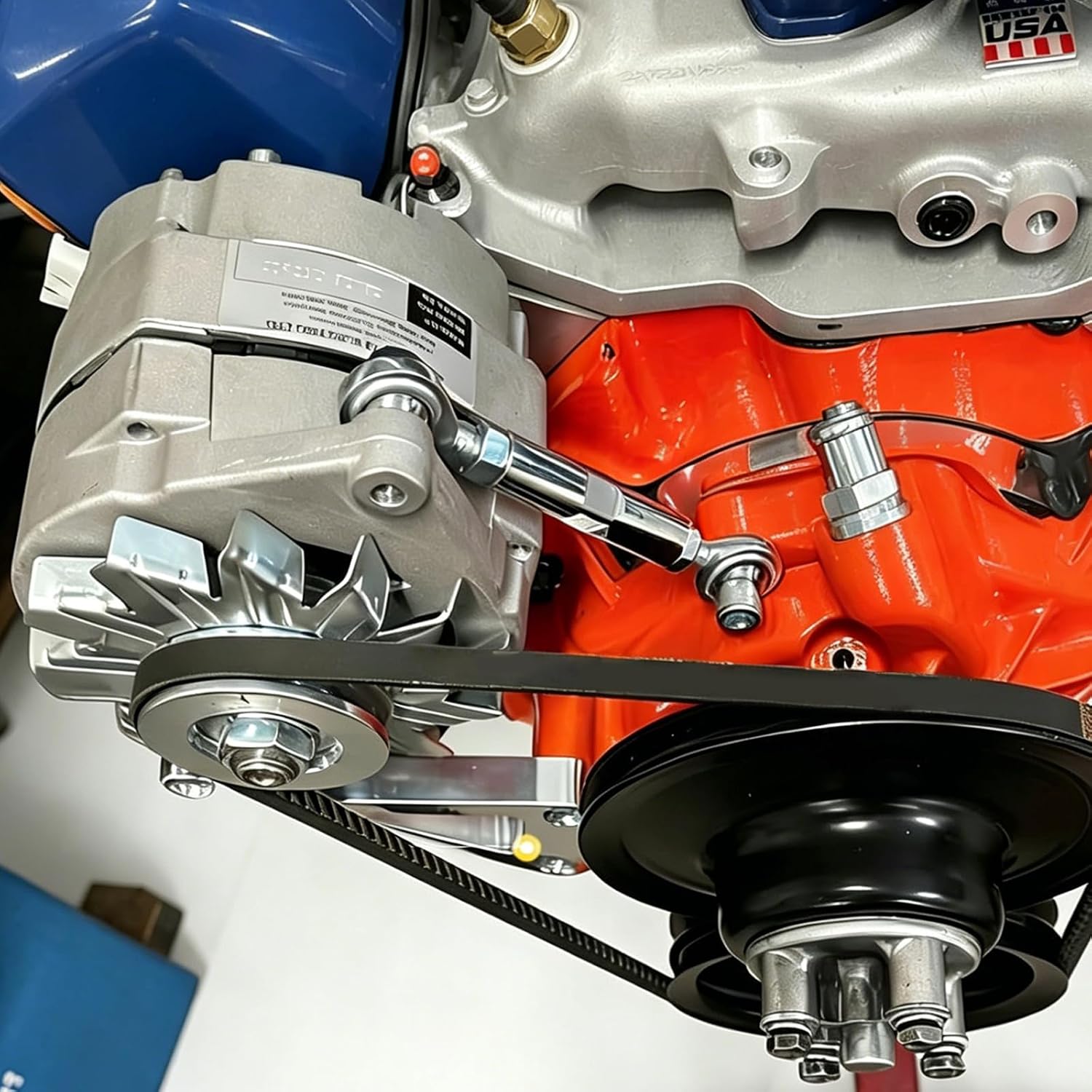 Alternator Tensioner, 2 1/2in Adjustable Tensioning Rod for Alternator with 5/8in Diameter, Stainless Steel Joint Rod Bracket Compatible with SBC BBC 350 454 Engine